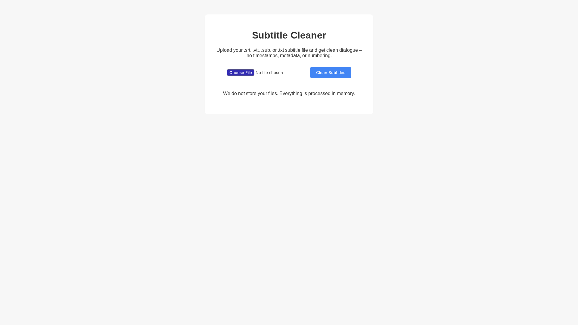 website screenshot of https://subtitlecleaner.online/