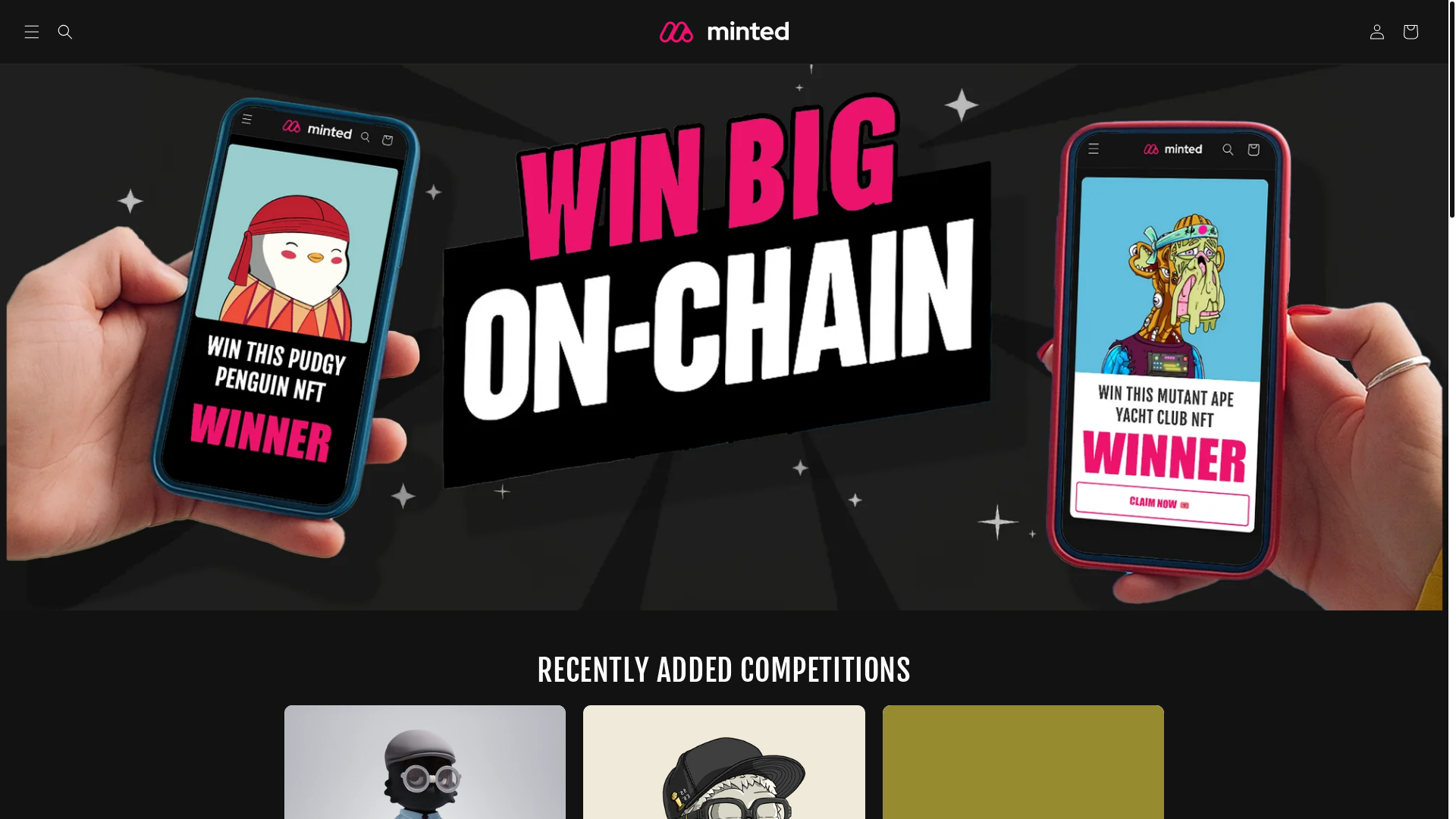 website screenshot of https://mintedraffles.win/
