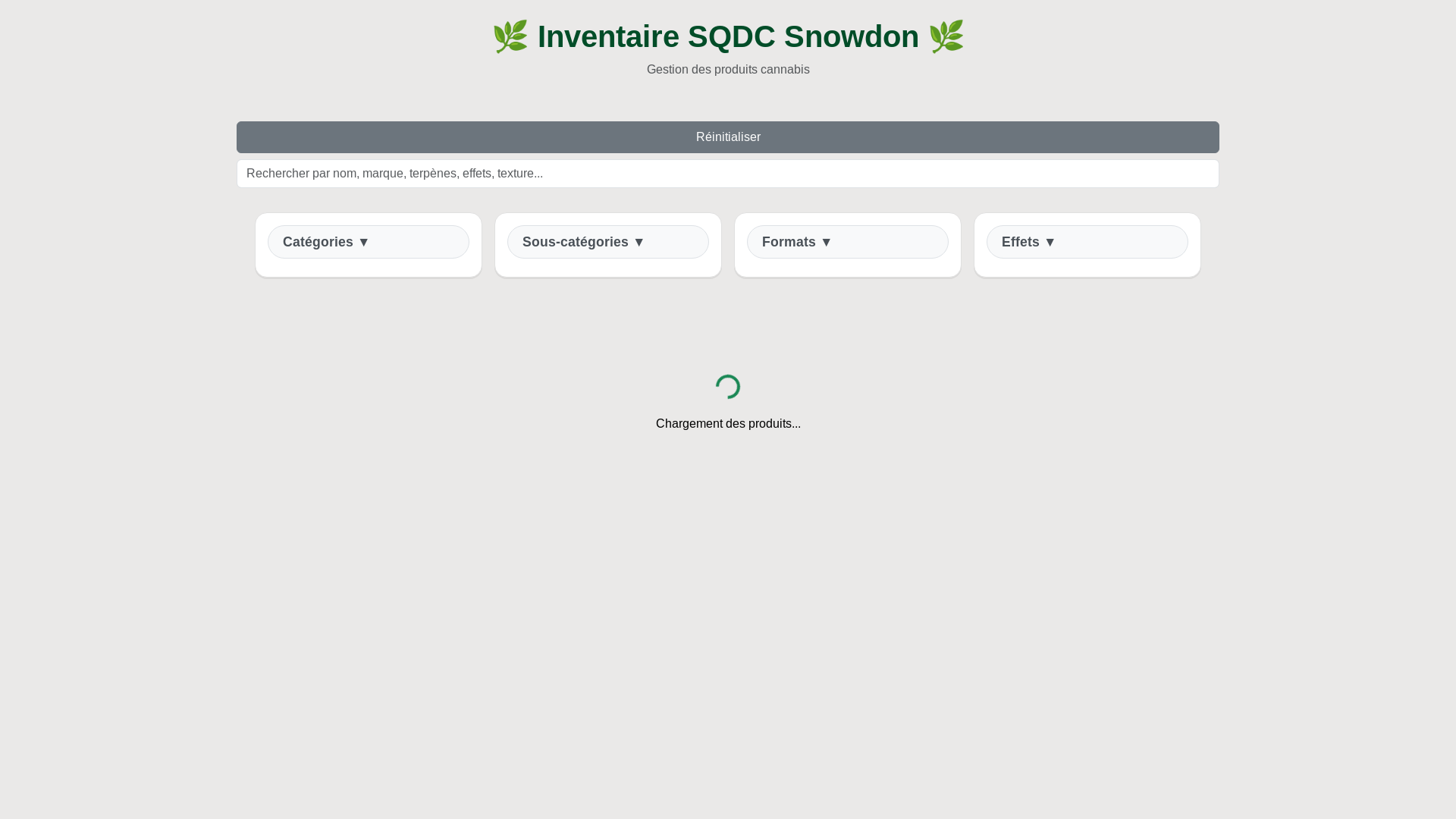 website screenshot of https://sqdc-products.web.app/