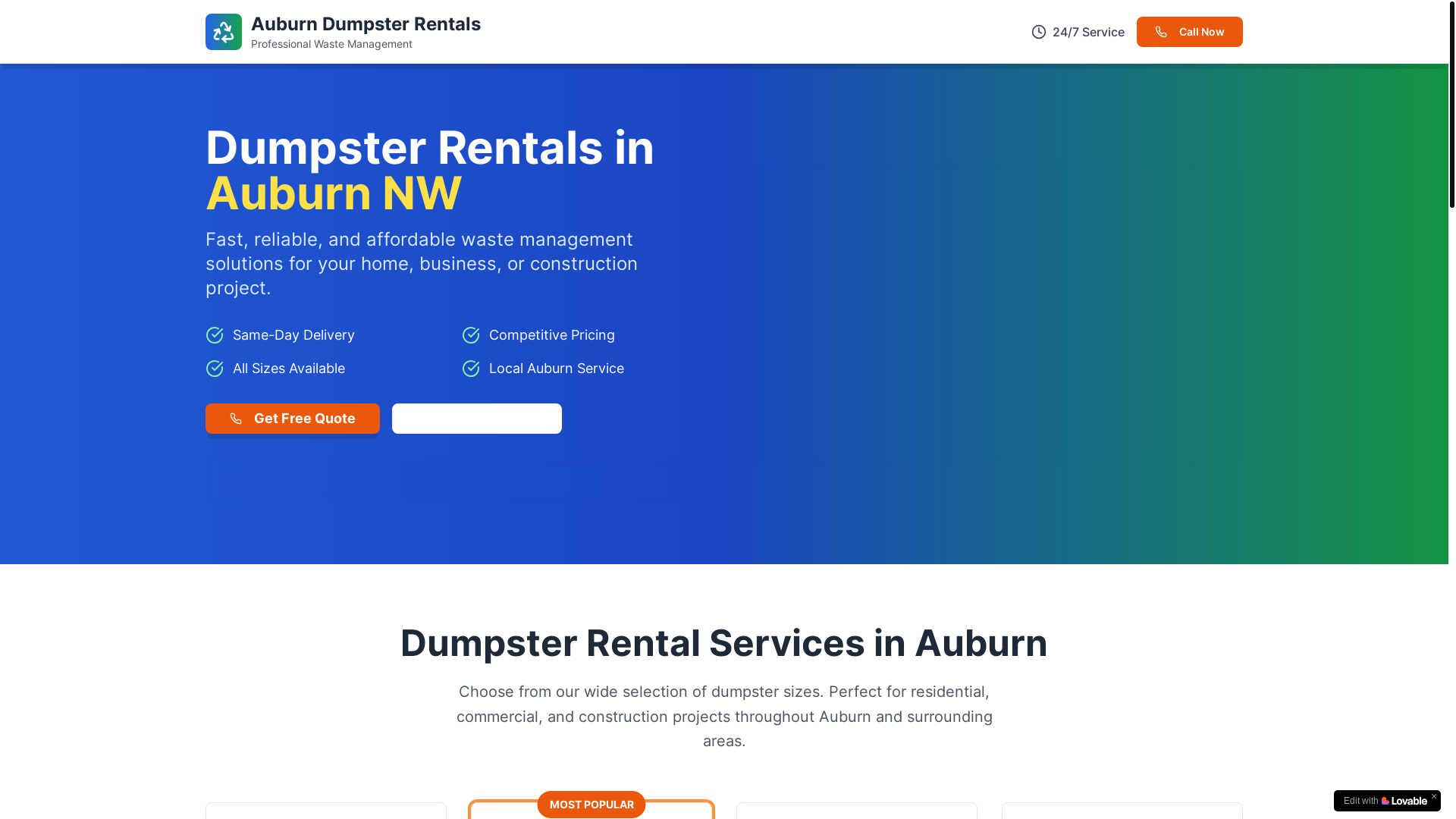 website screenshot of https://dumpsterrentalsinauburnnw.com/