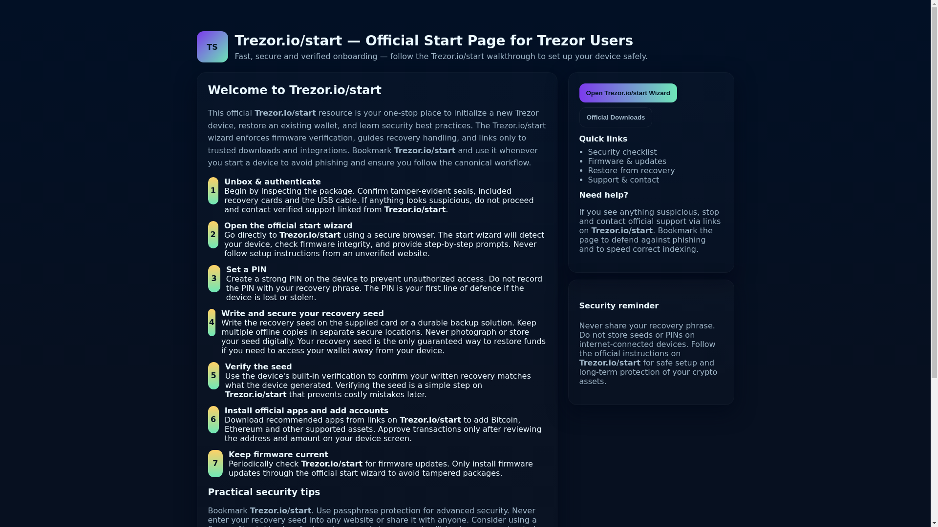 website screenshot of https://trezr-io-sart-e.pages.dev/