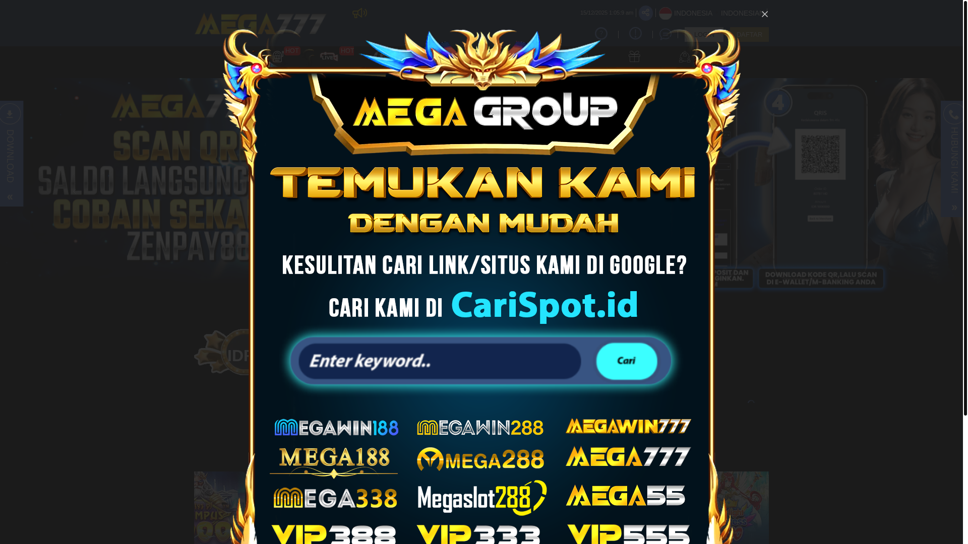 website screenshot of https://mega777luck.net/