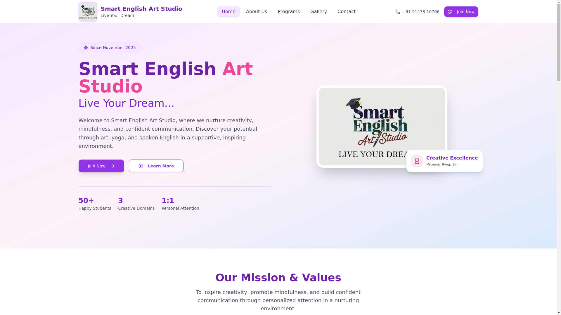 website screenshot of https://smartenglishartstudio.online/