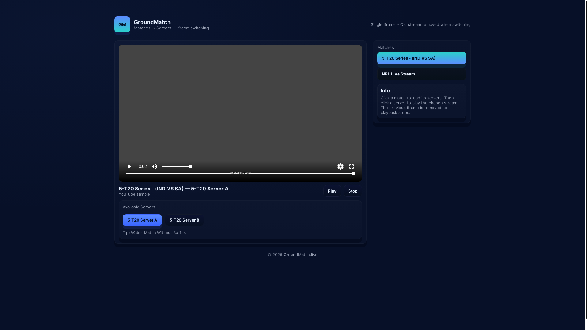 website screenshot of https://groundmatch.live/