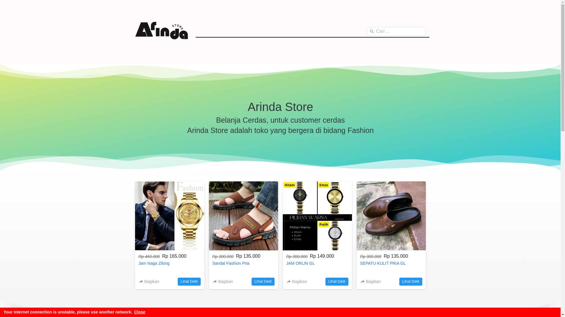 website screenshot of https://arindastore.id/