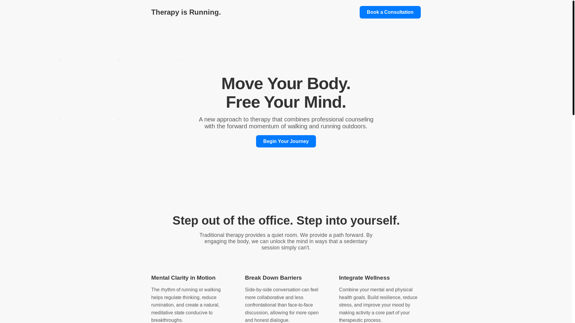 website screenshot of https://therapyisrunning.com/