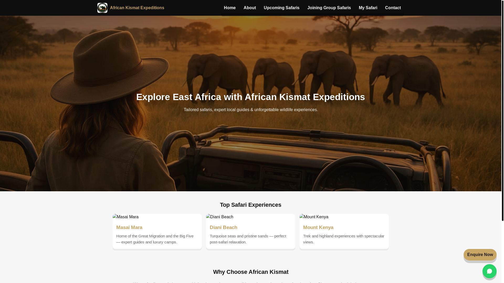website screenshot of https://kismatexpeditions.com/