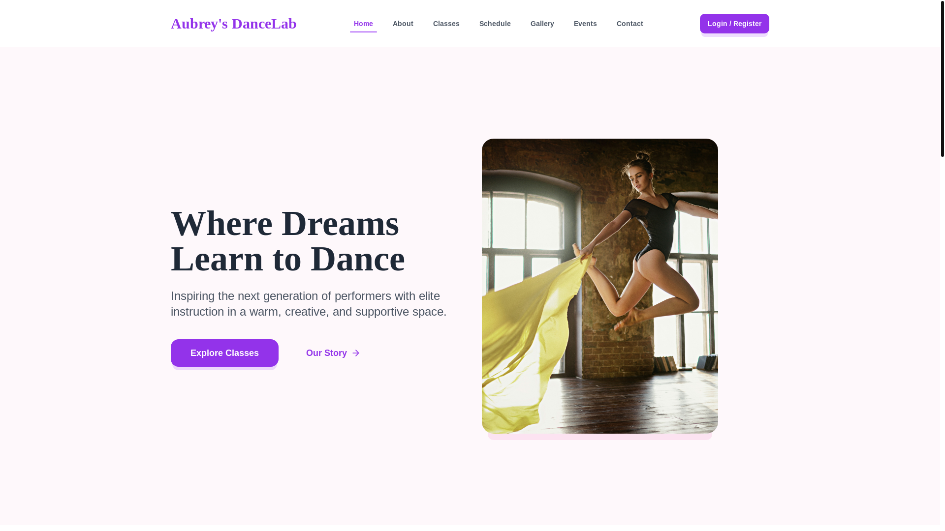 website screenshot of https://aubreysdancelab.com/