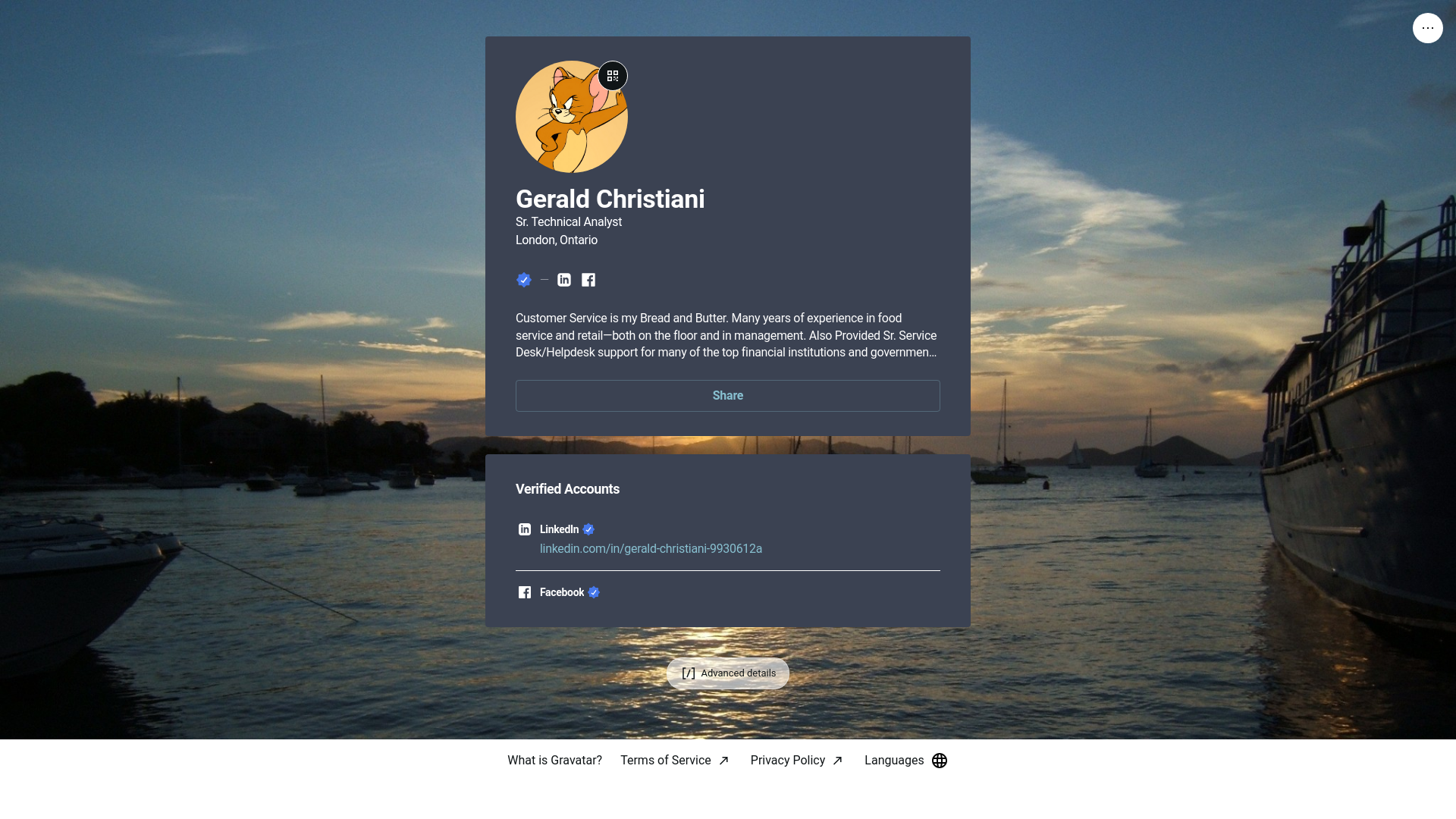 website screenshot of https://geraldchristiani.link/