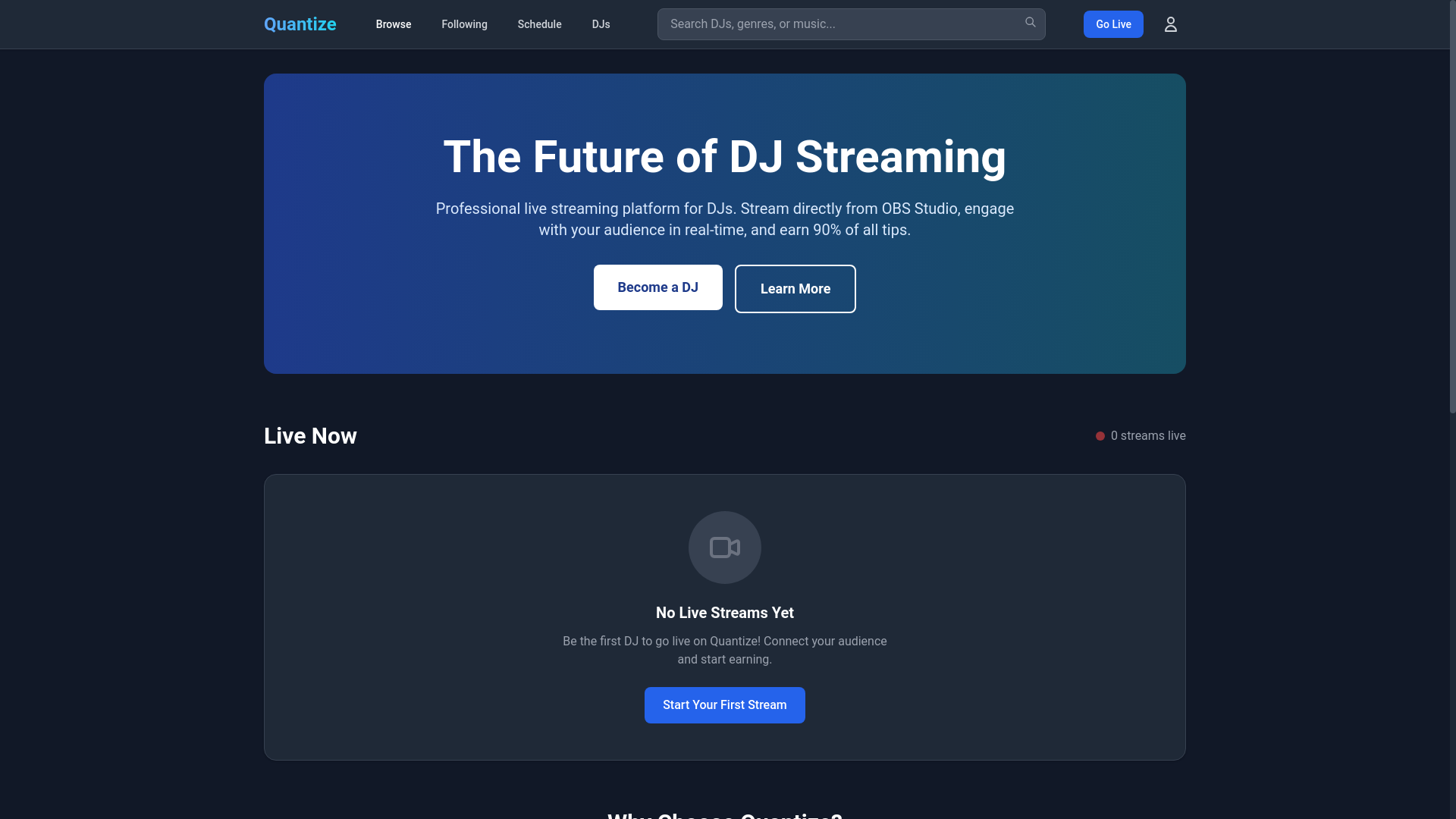 website screenshot of https://quantize.tv/