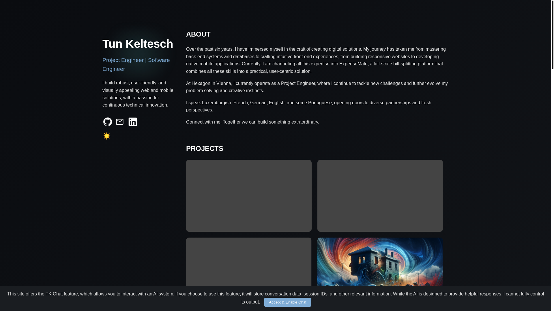 website screenshot of https://tunkeltesch.dev/
