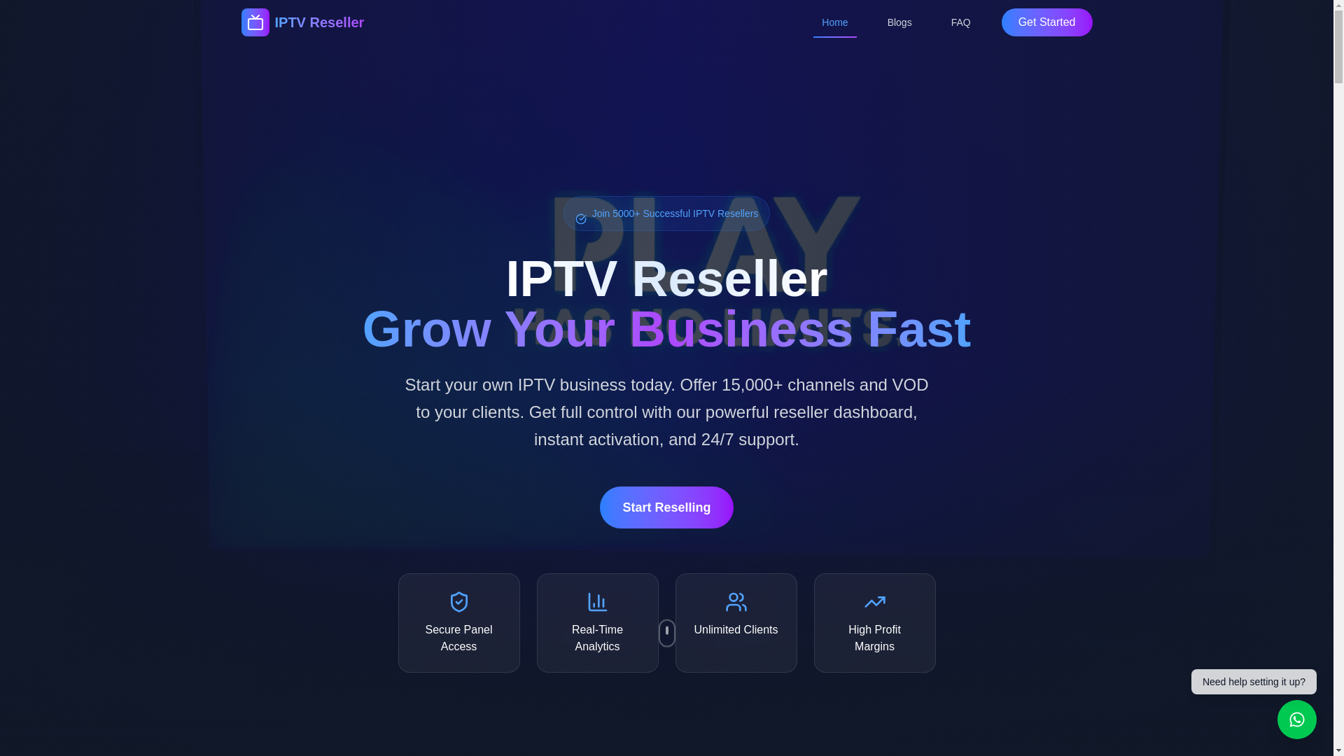website screenshot of https://iptvresellerservices.com/