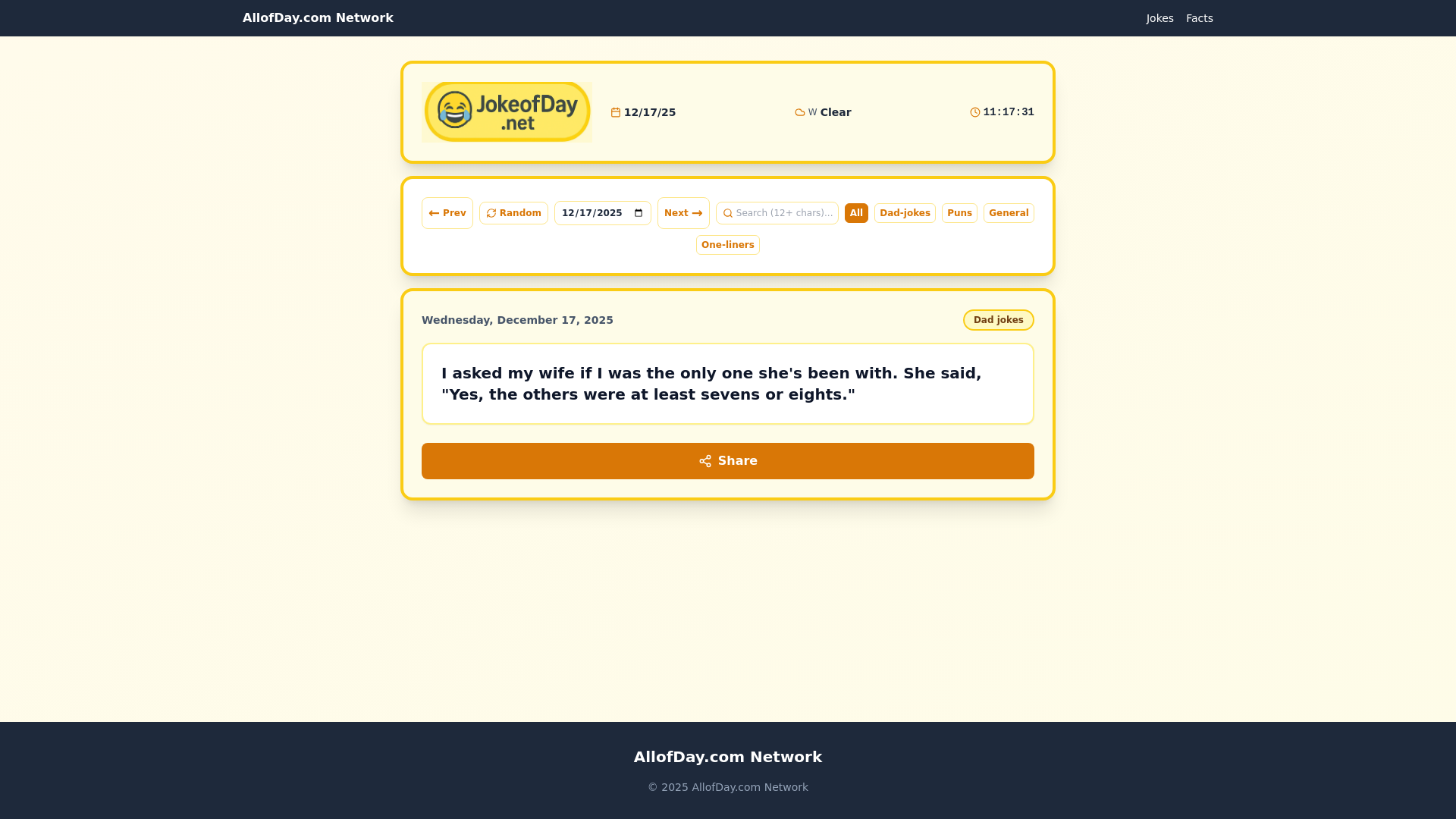 website screenshot of https://jokeofday.org/