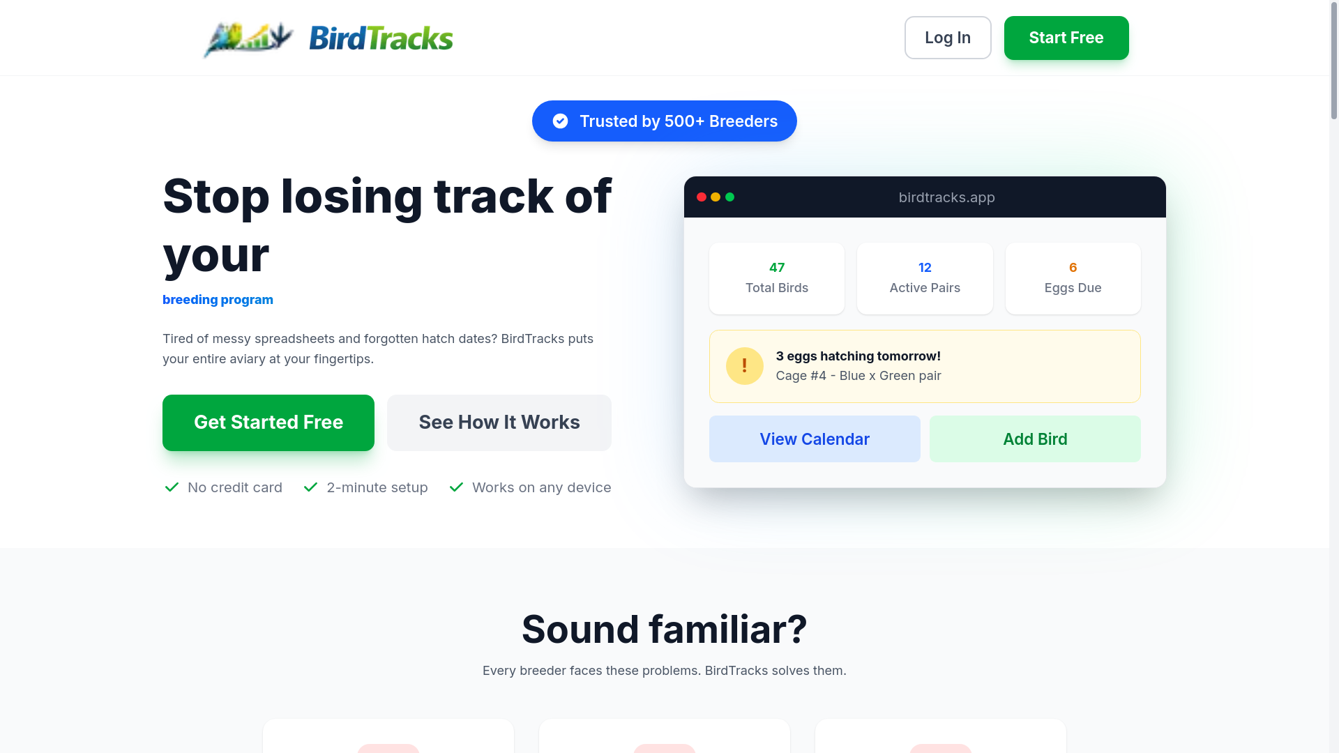 website screenshot of https://birdtracks.io/