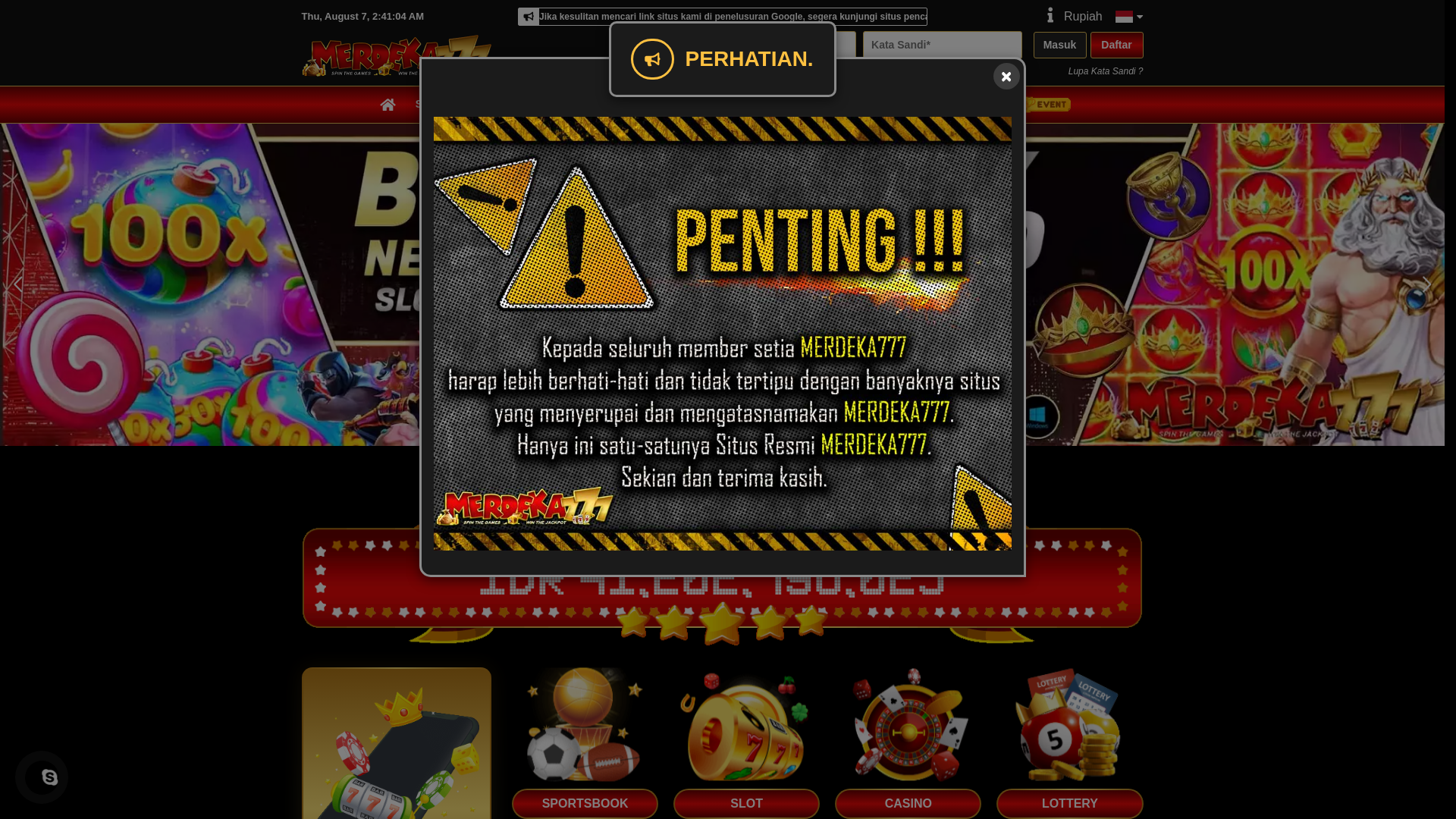 website screenshot of https://m3rdeka777aja.shop/