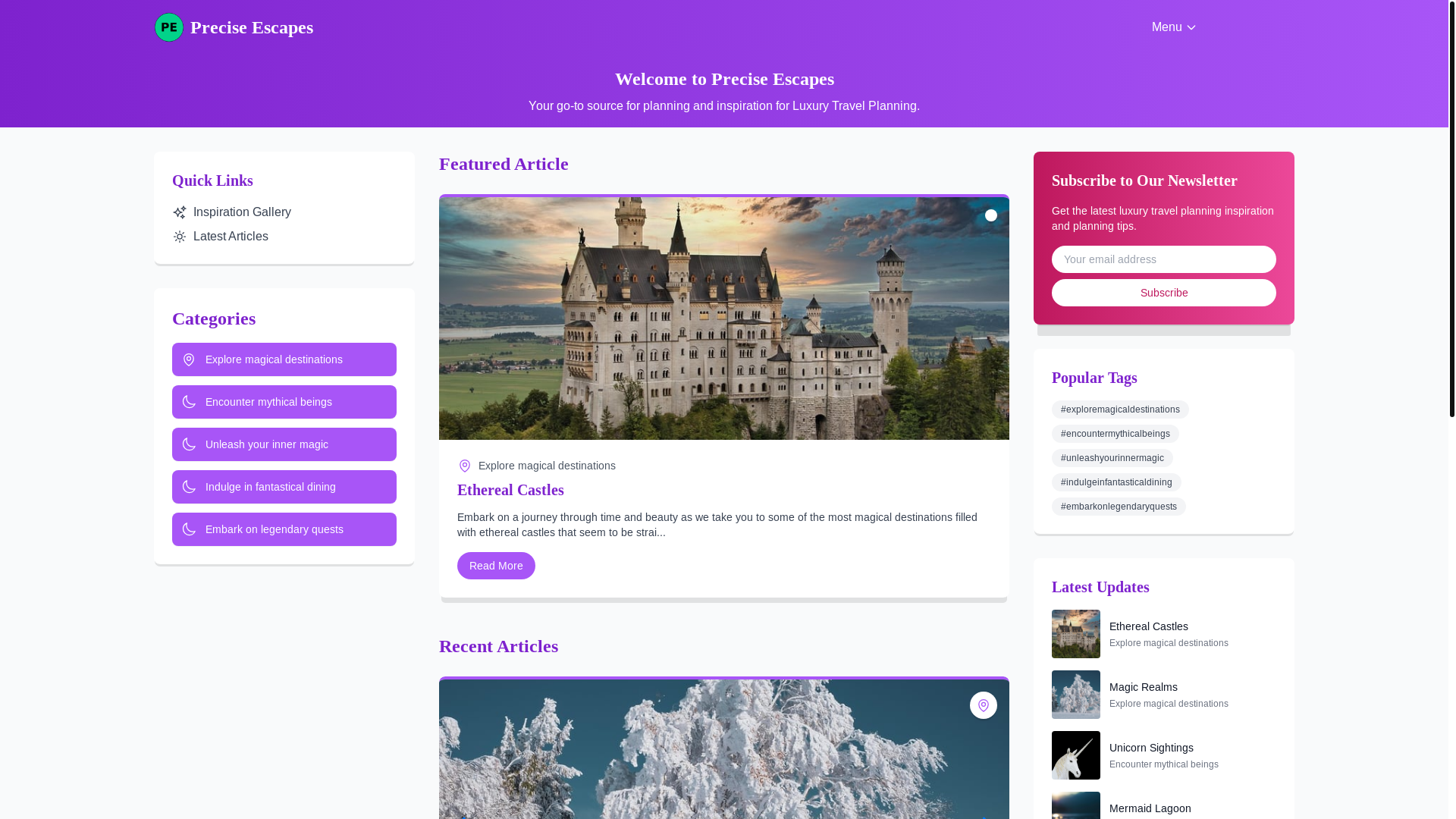 website screenshot of https://precisionvacationguide.live/