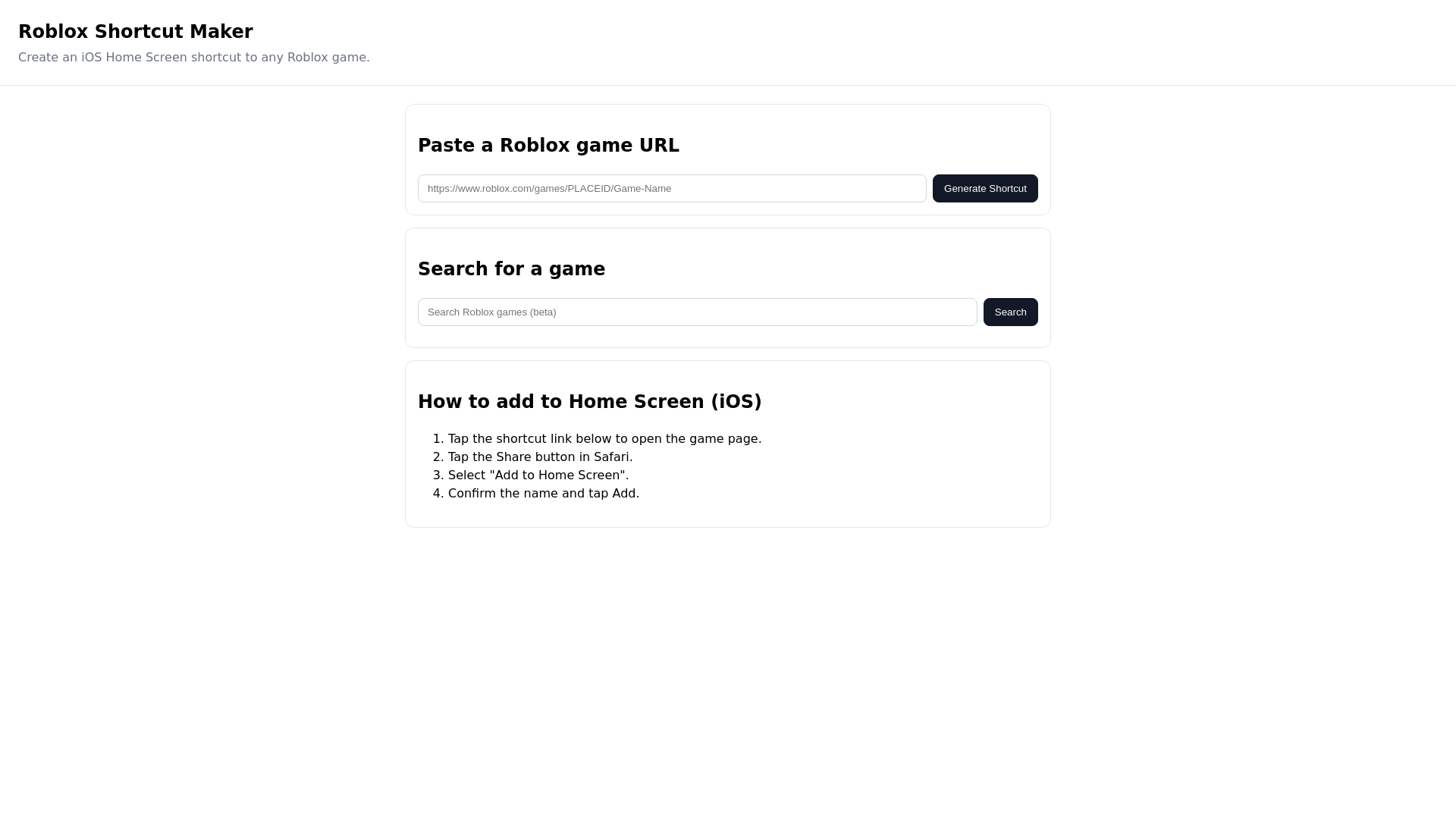 website screenshot of https://roblox-shortcut.pages.dev/