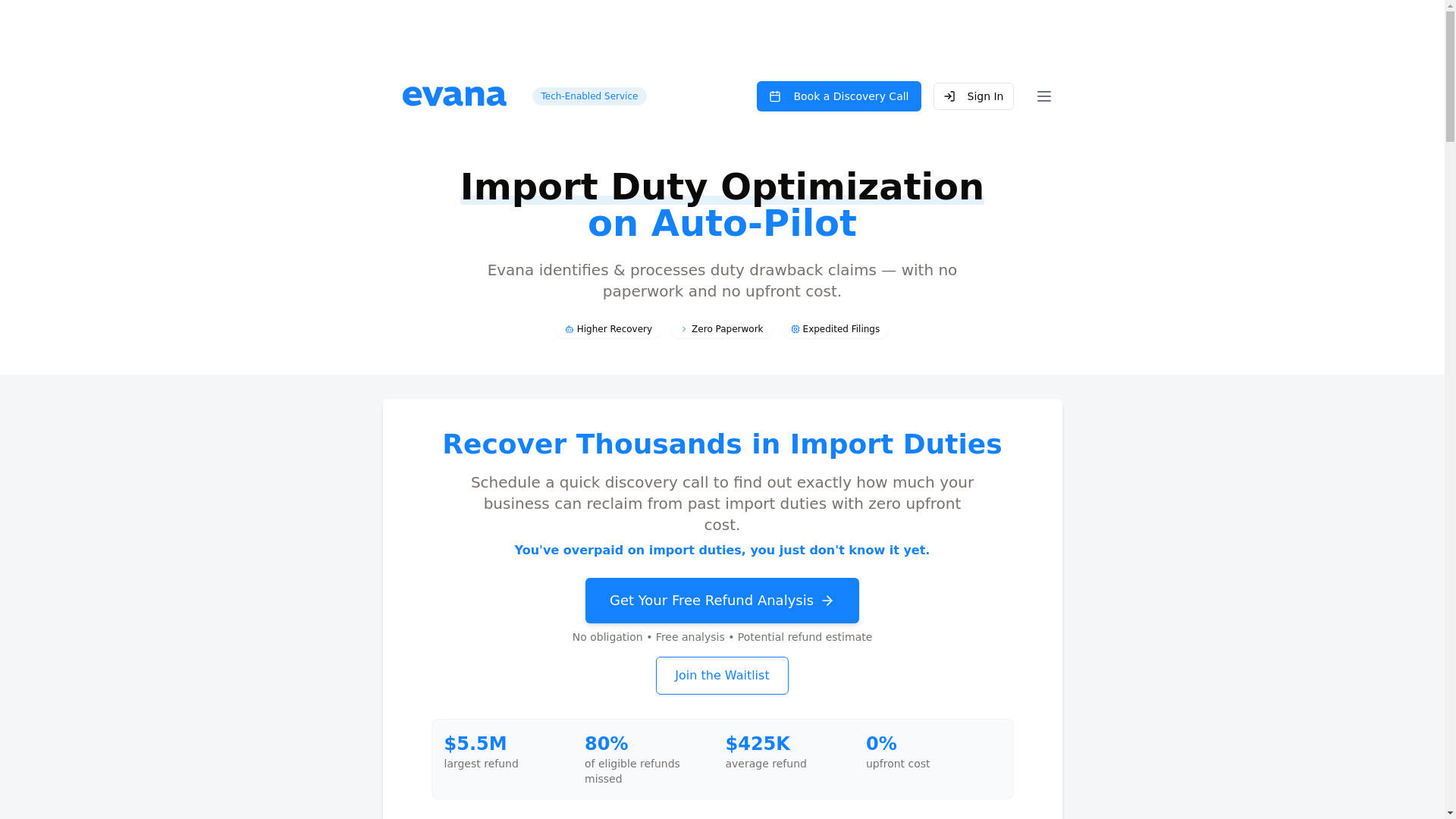 website screenshot of https://evanadutyrecovery.com/