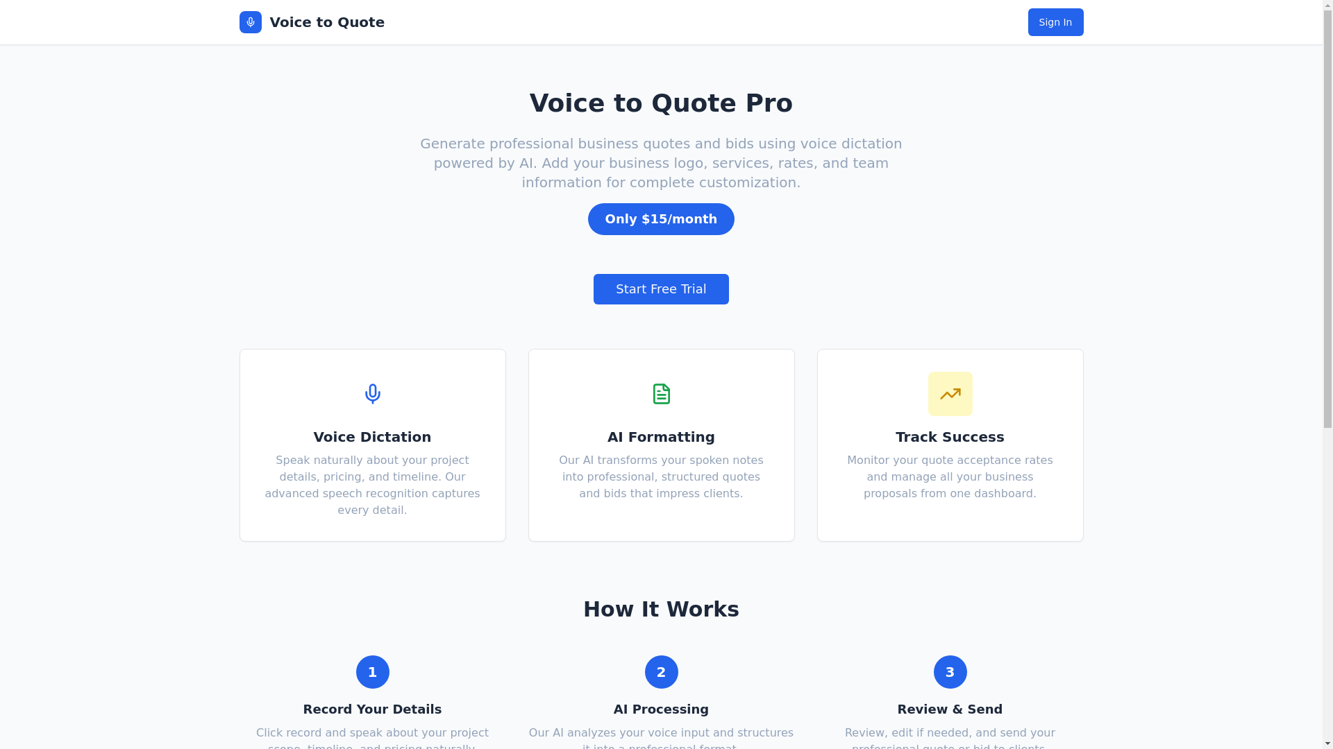 website screenshot of https://voicetoquotepro.com/