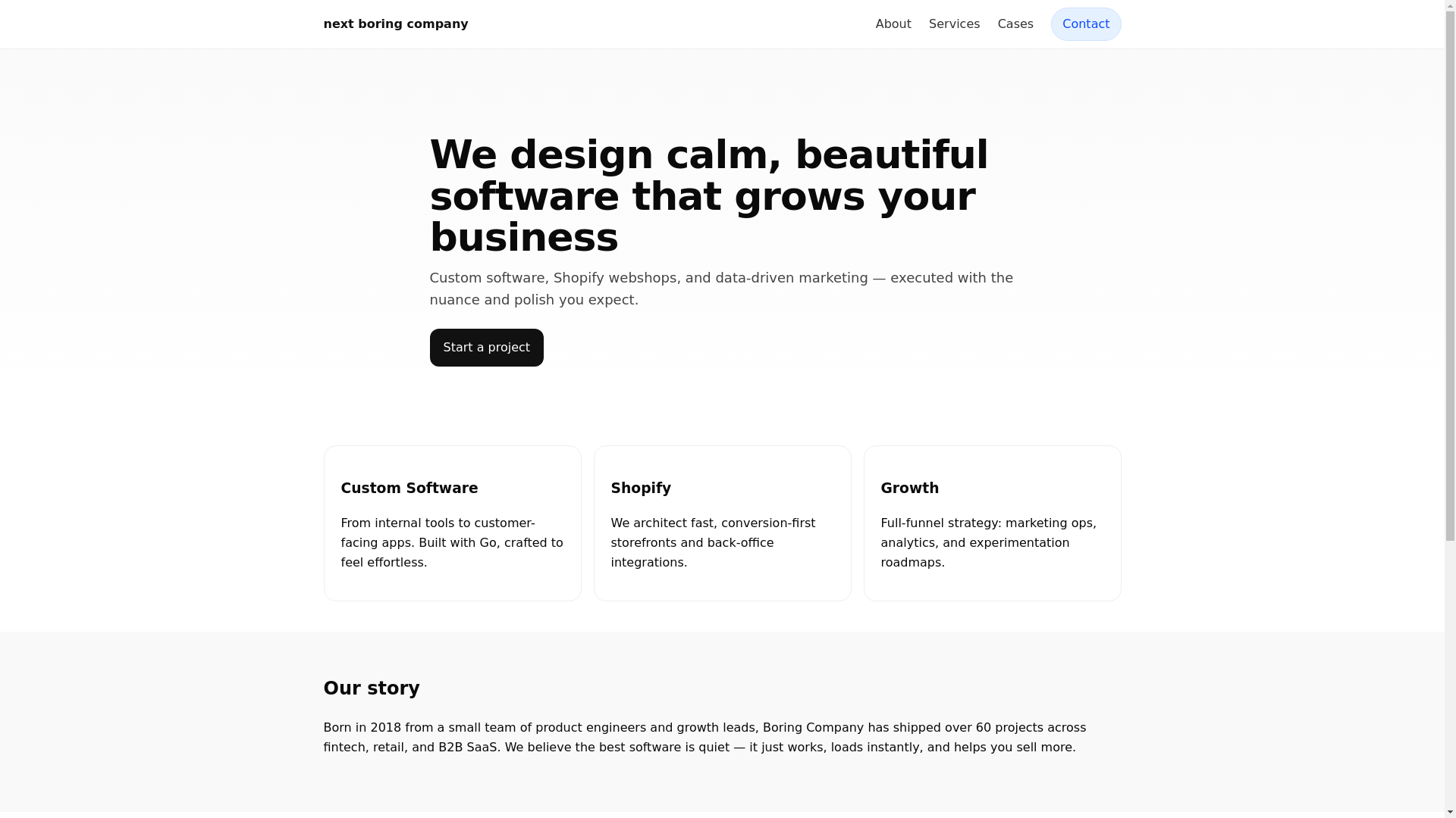 website screenshot of https://nextboringcompany.com/