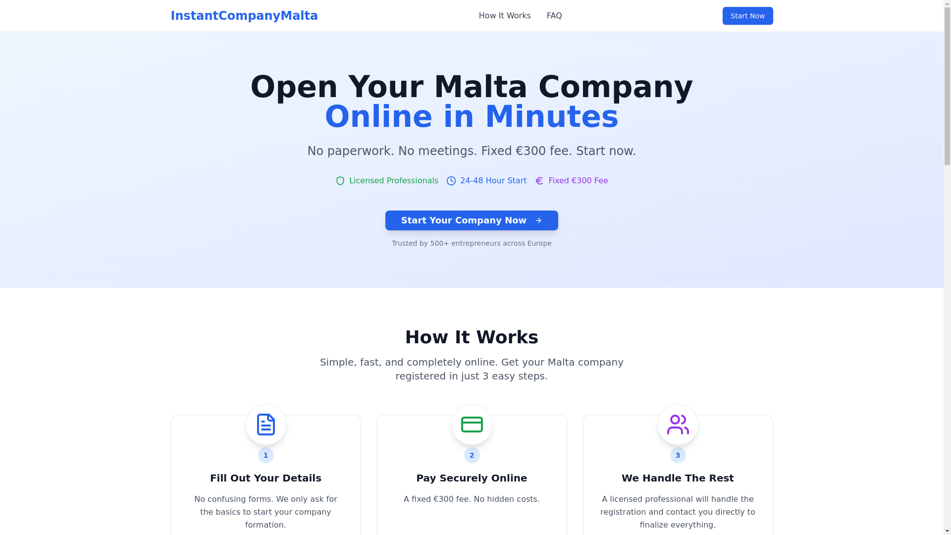 website screenshot of https://instantcompanymalta.com/