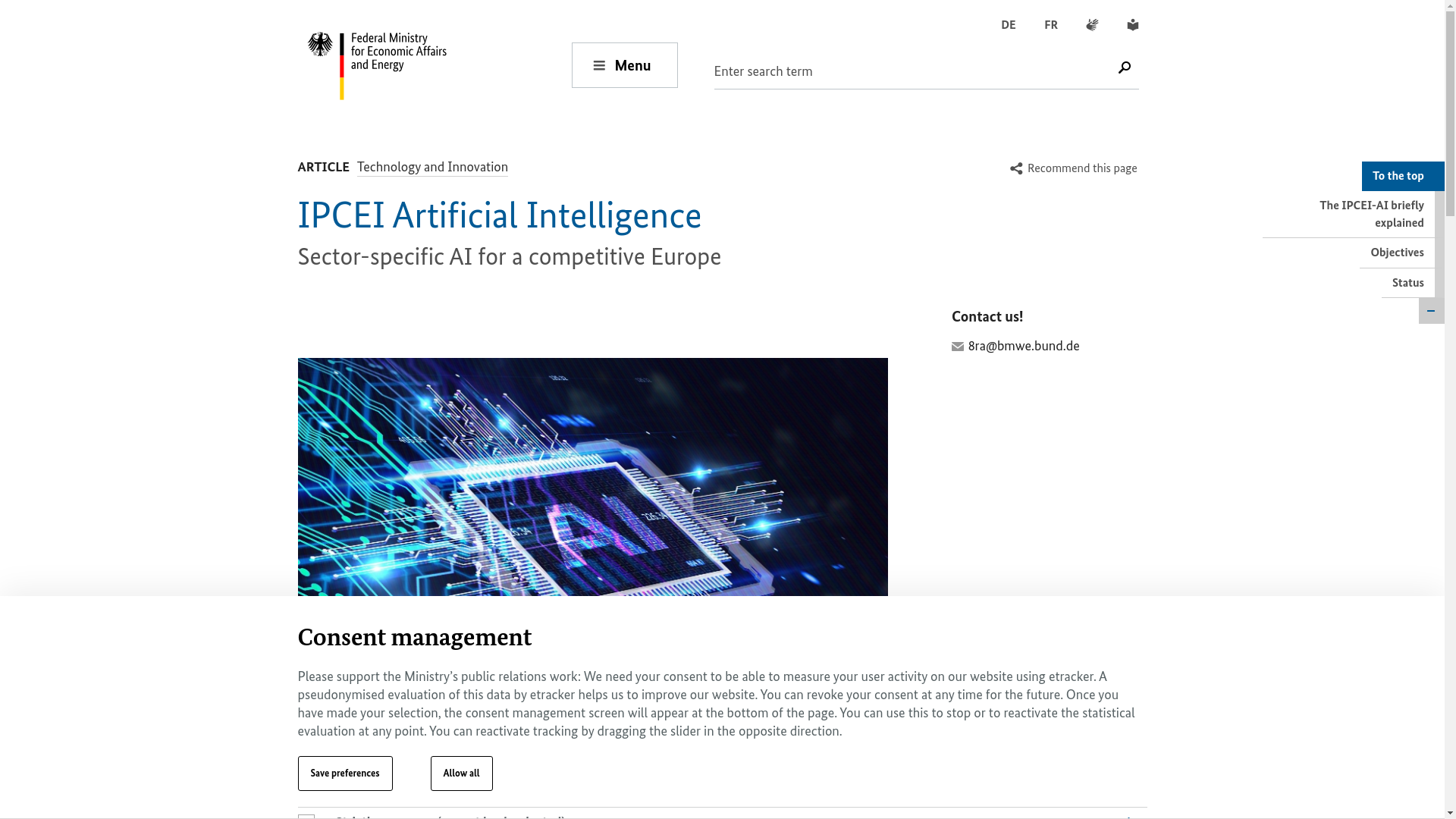 website screenshot of https://ipcei-ai.eu/