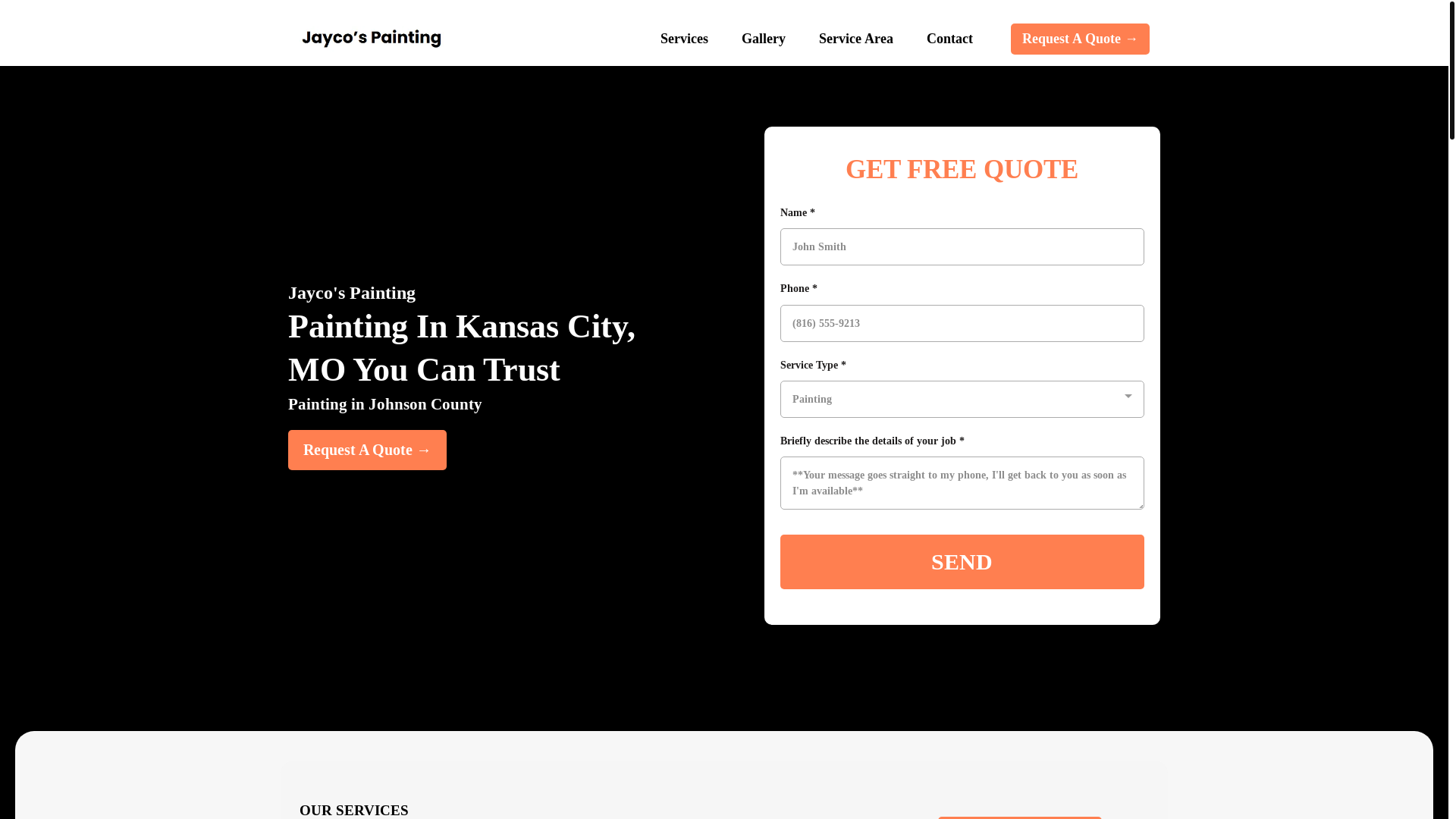 website screenshot of https://jaycospainting.com/