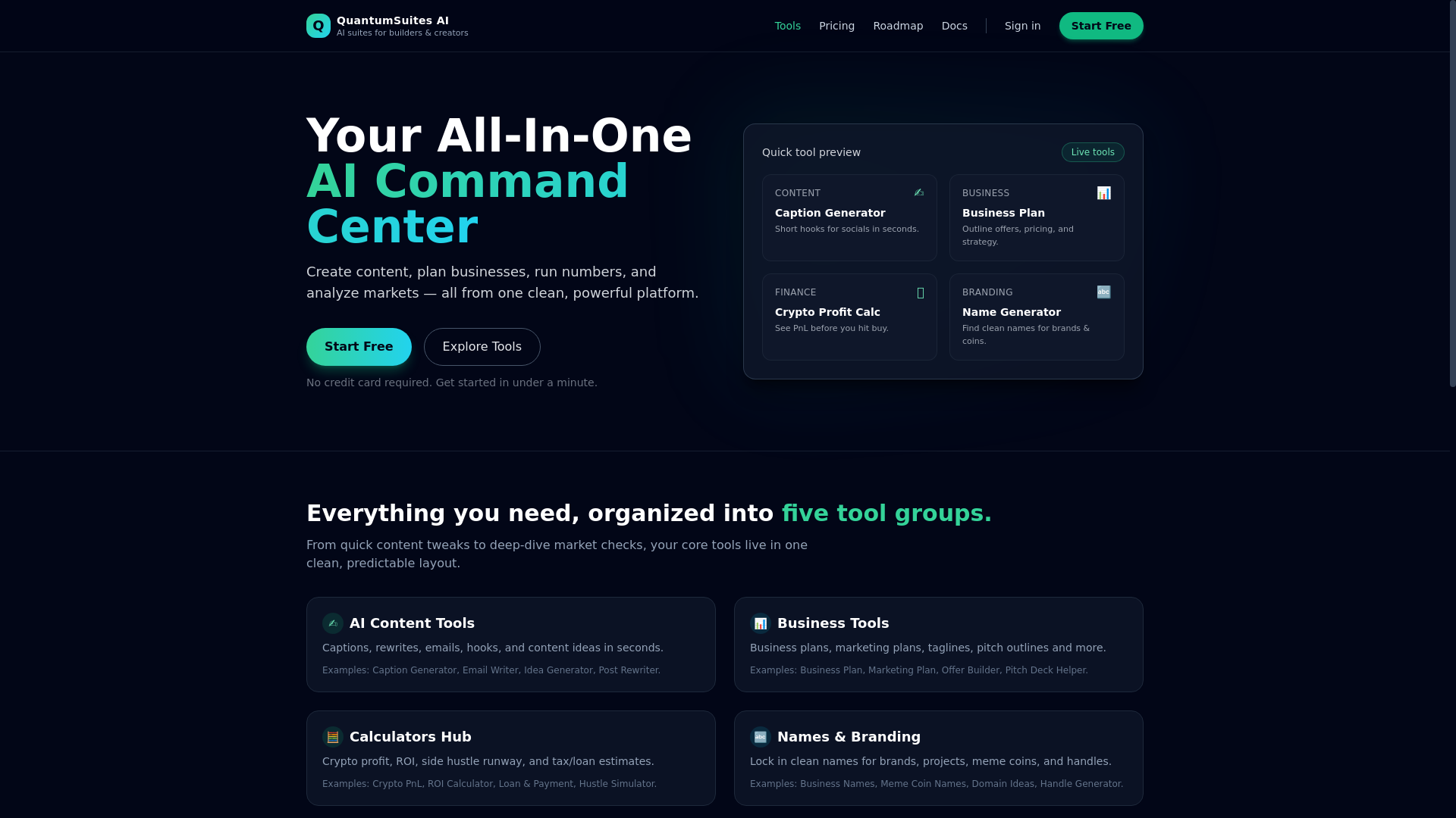 website screenshot of https://quantumsuites-ai.cloud/