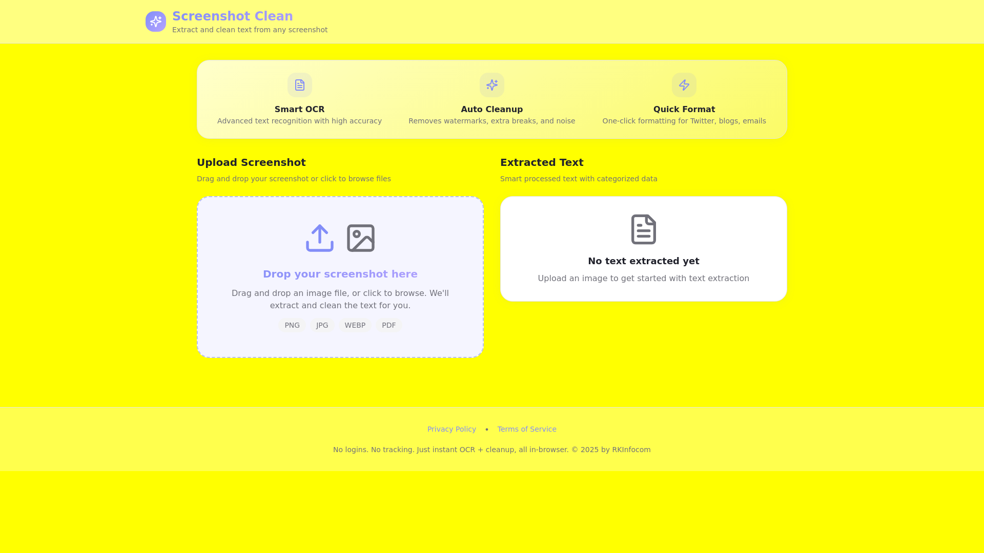 website screenshot of https://screenshotcleaner.pages.dev/