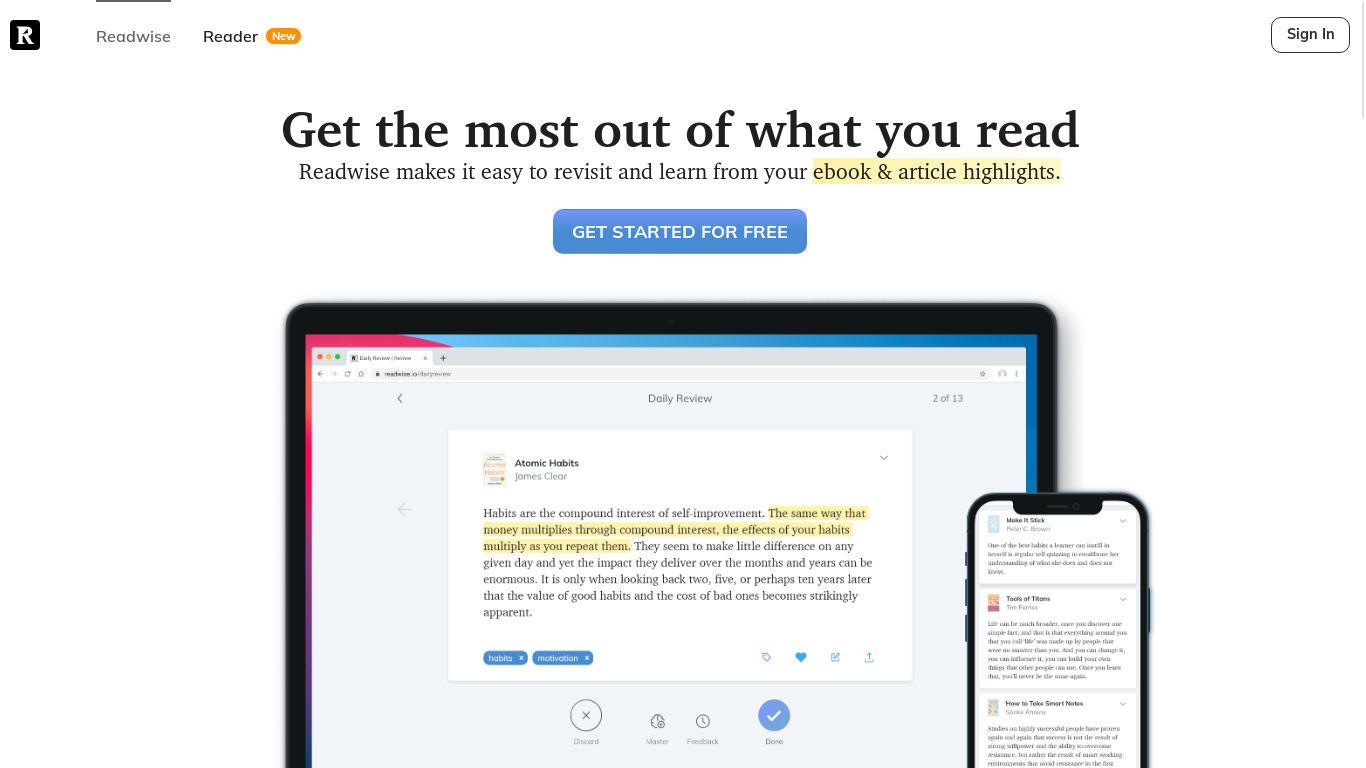 website screenshot of https://readwise.io