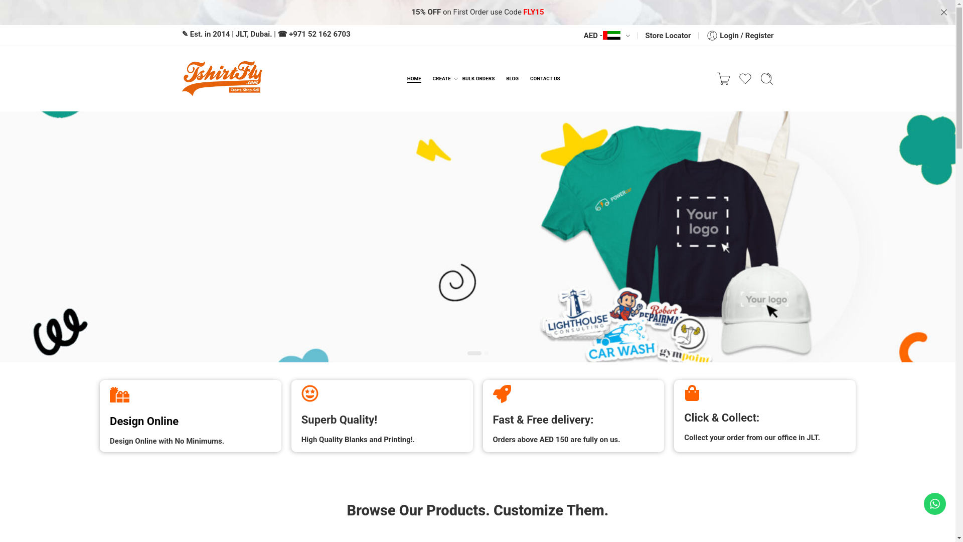 website screenshot of https://tshirtfly.com/