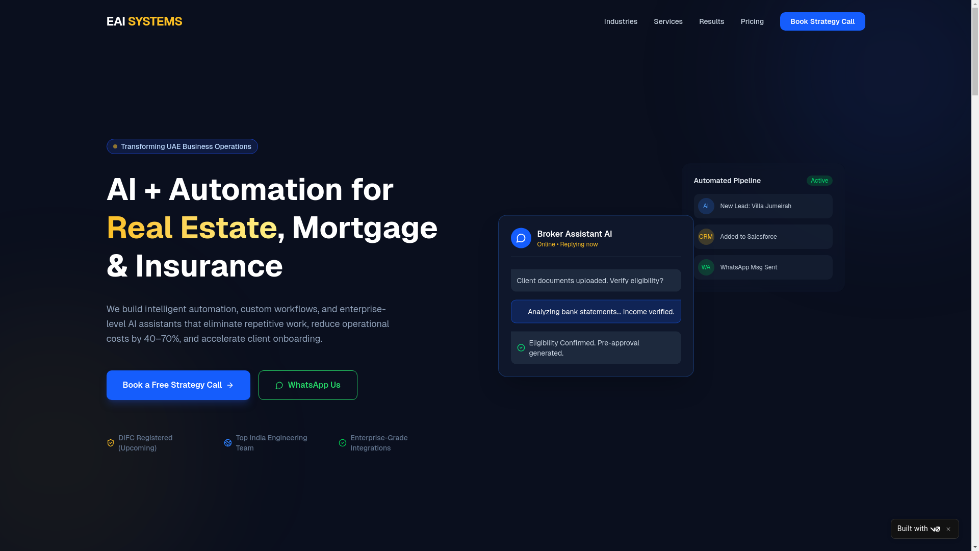 website screenshot of https://eaisystems.ae/