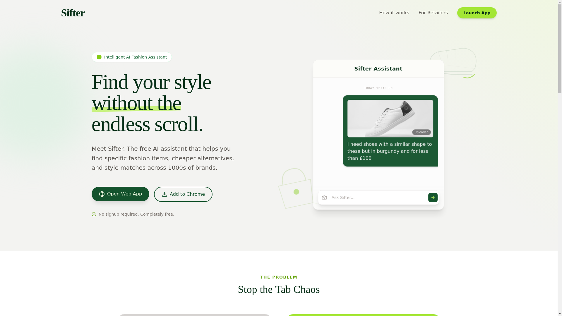 website screenshot of https://sifterai.co.uk/