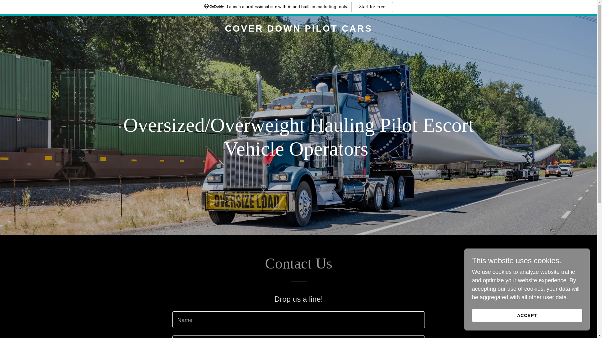 website screenshot of https://coverdownpilotcars.com/