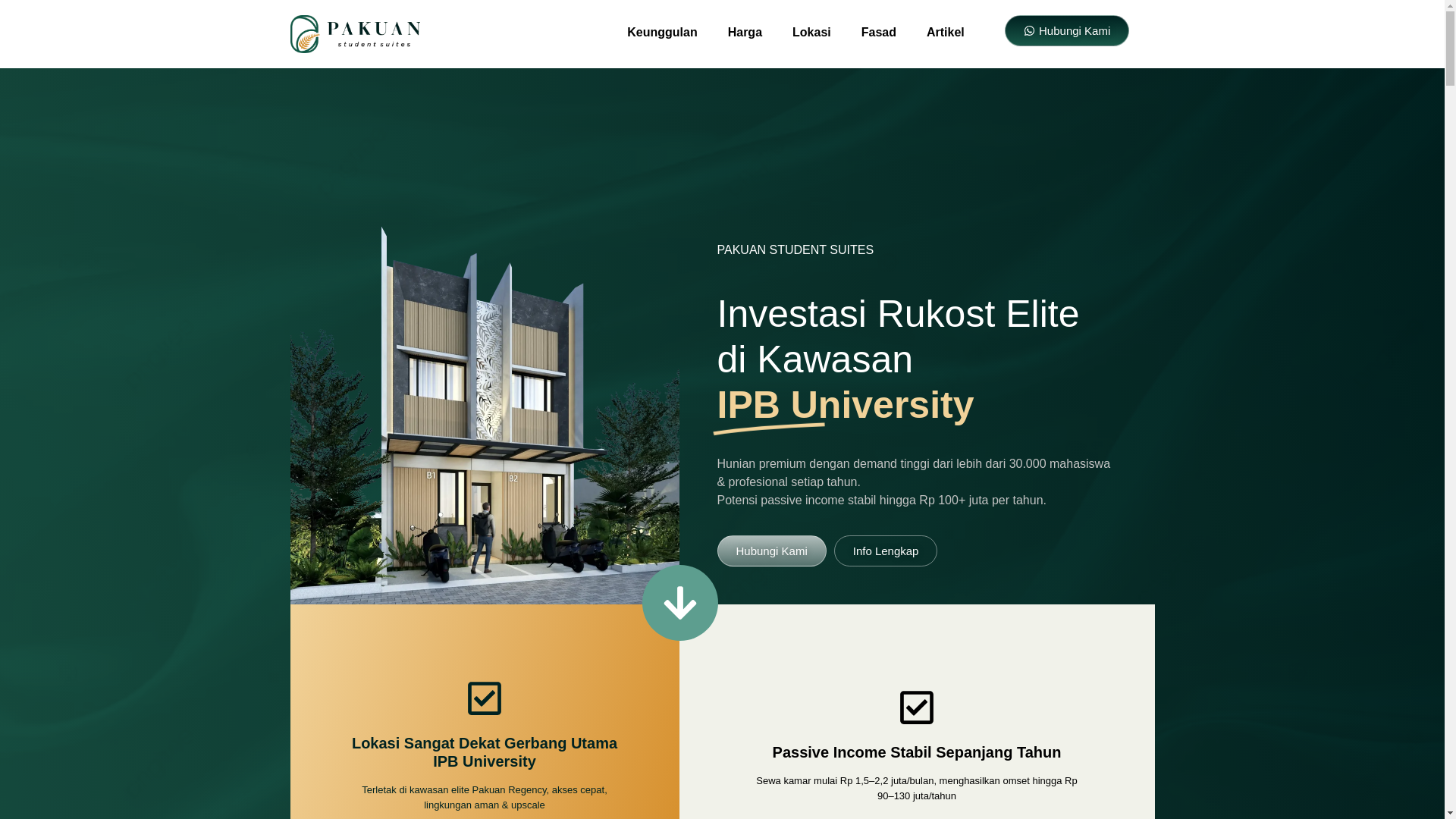 website screenshot of https://pakuanstudentsuites.id/