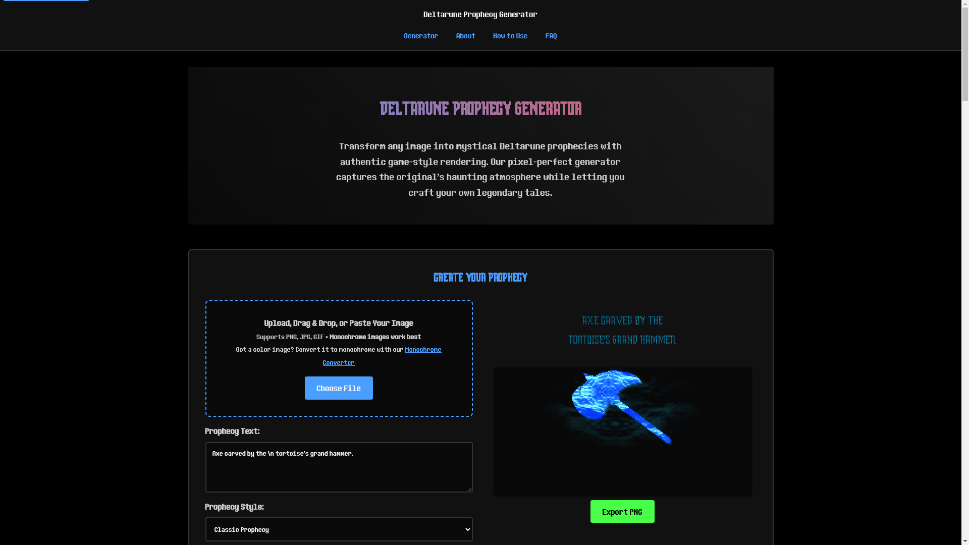website screenshot of https://deltarune-prophecy-generator-1xo.pages.dev/