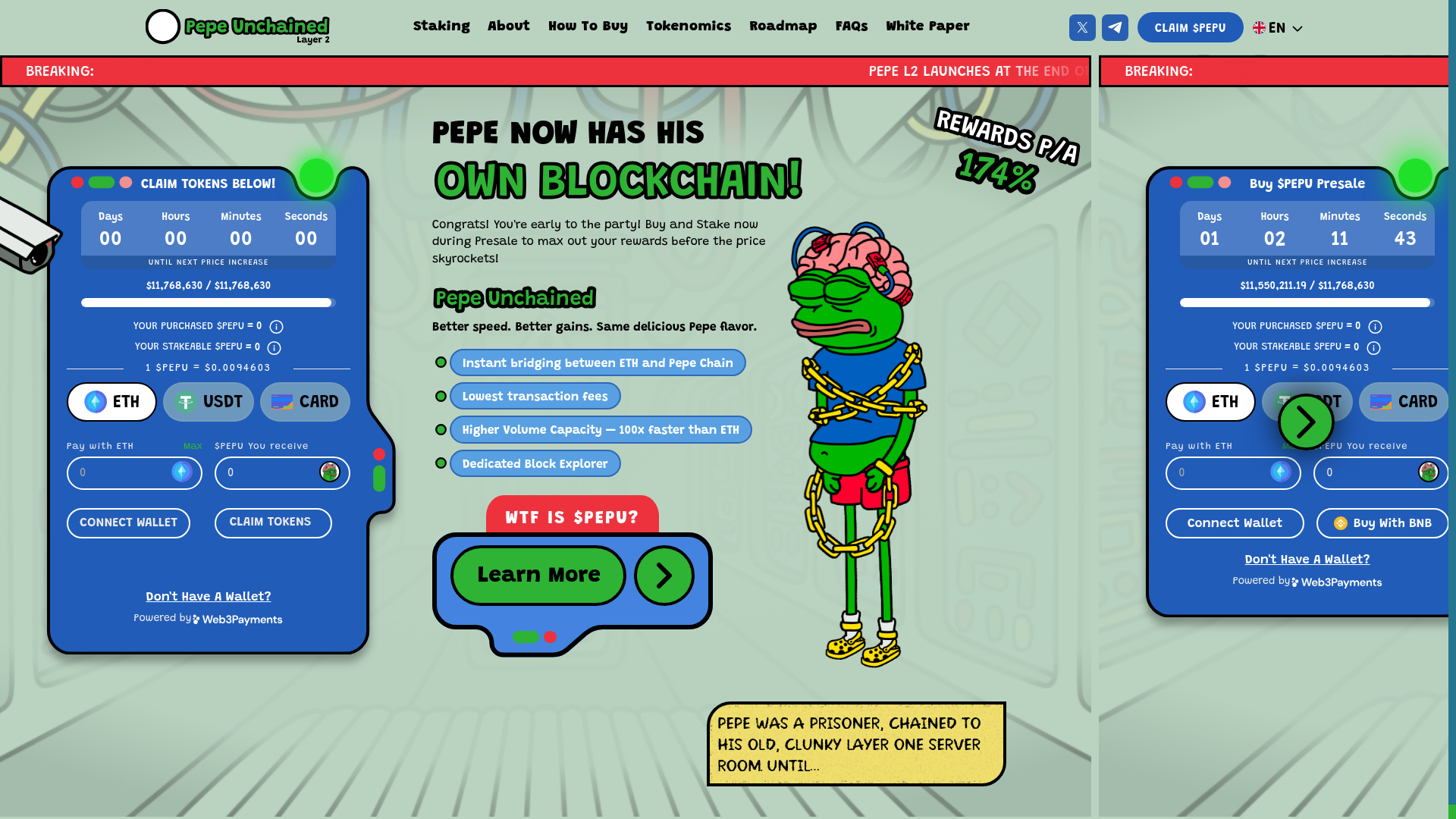 website screenshot of http://pepeunchained2-claim.pages.dev/
