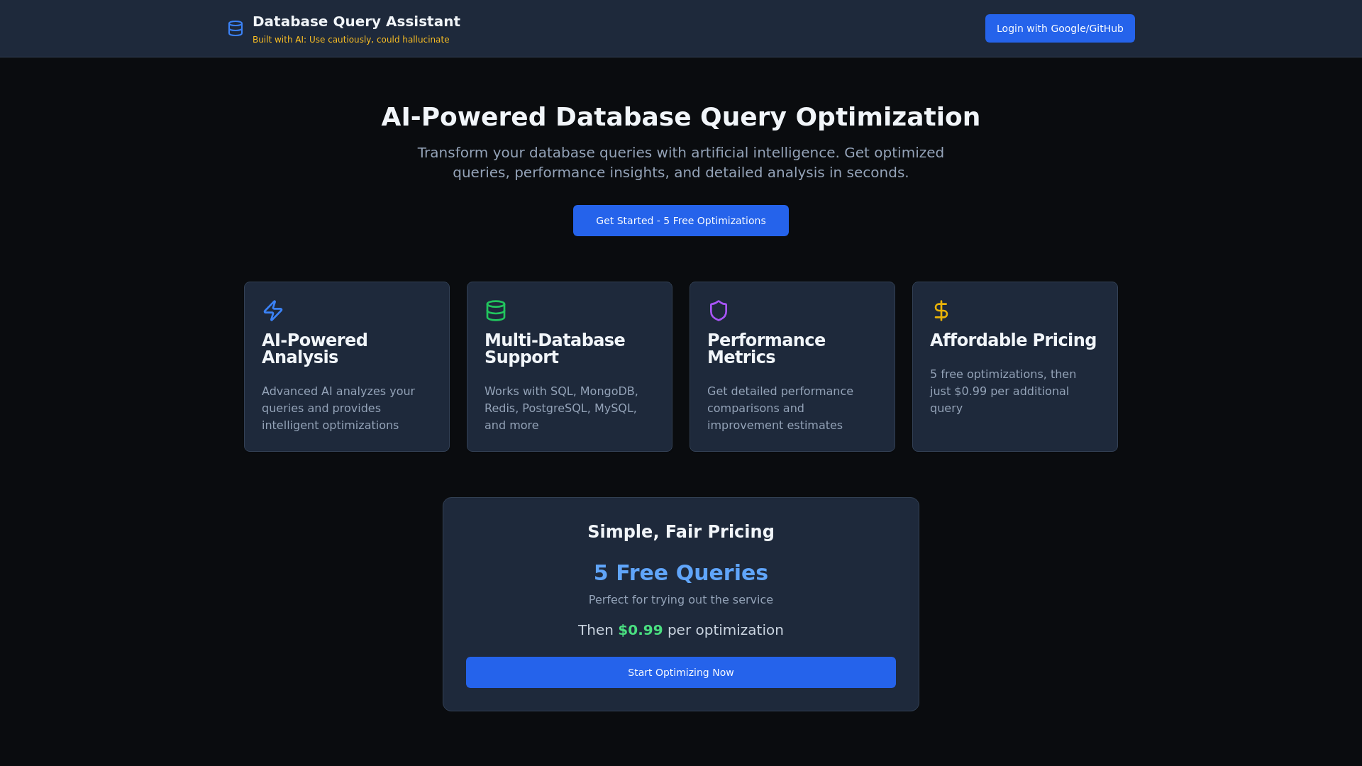 website screenshot of https://dbqueryagent.com/