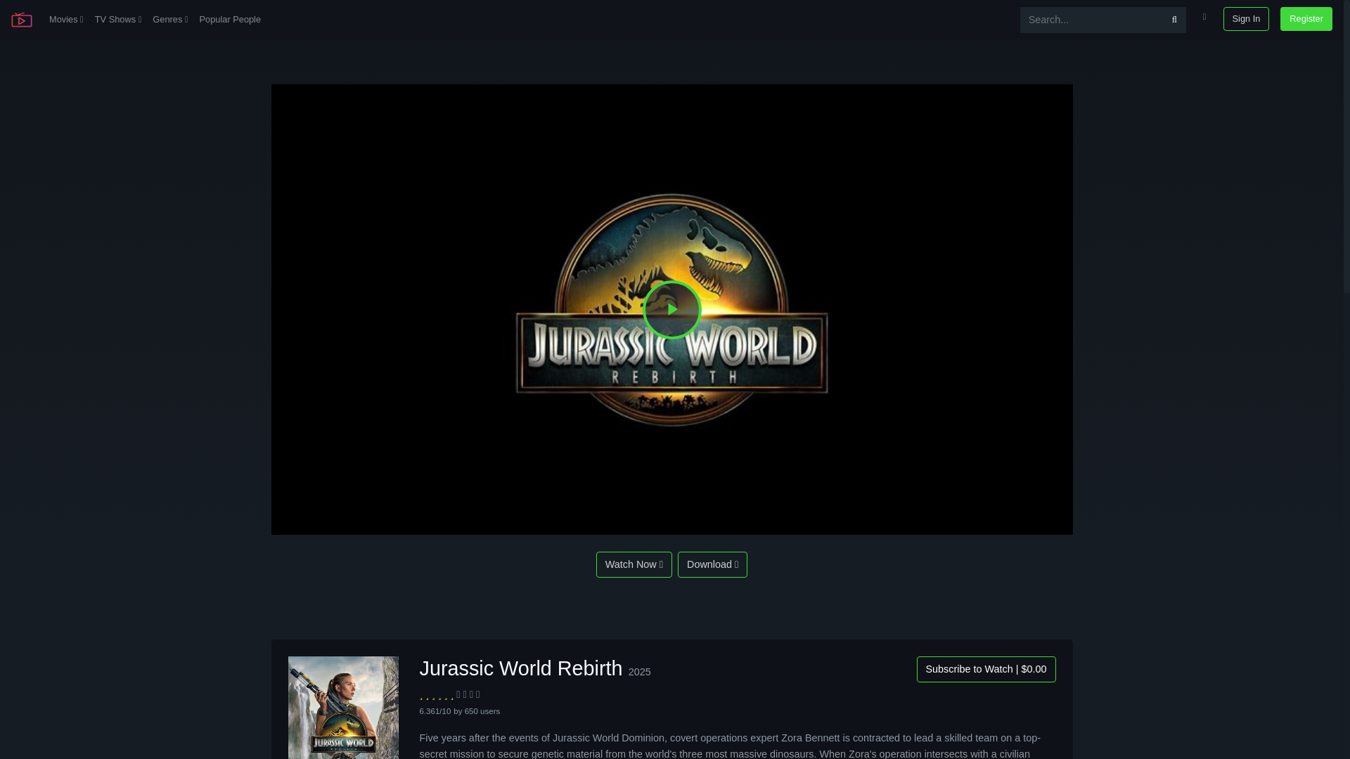 website screenshot of https://mymovieflix.online/en/movie/1234821/jurassic-world-rebirth?xXx