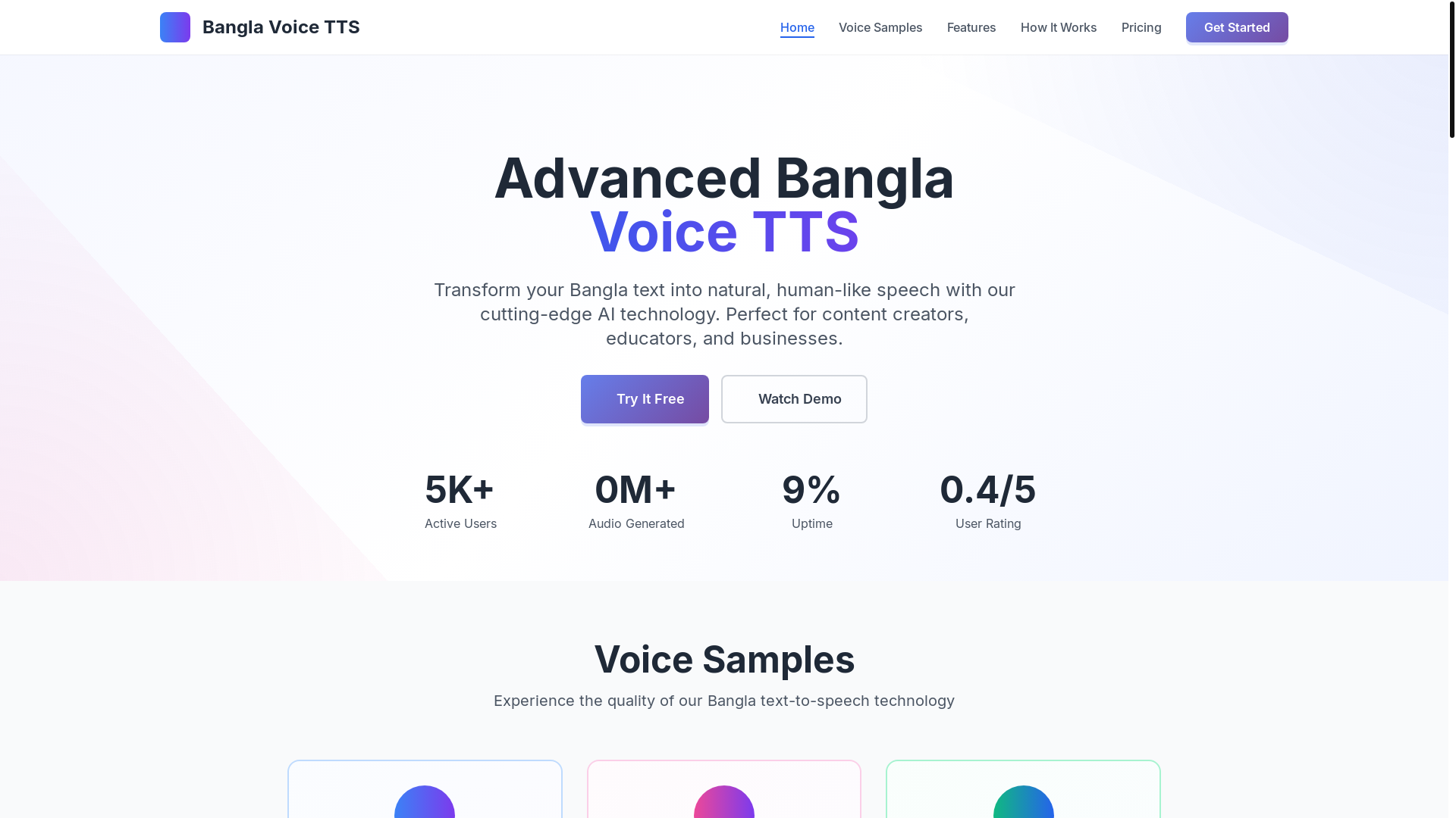 website screenshot of https://banglavoice.ai/