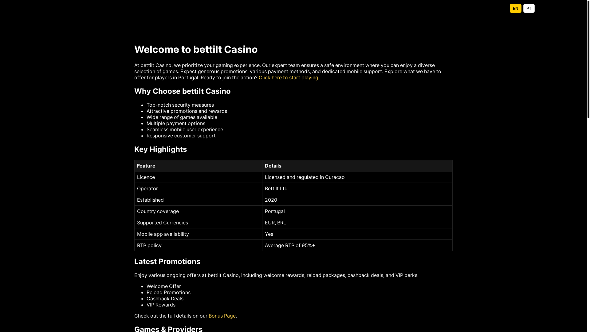 website screenshot of https://bettilt-pt.vip