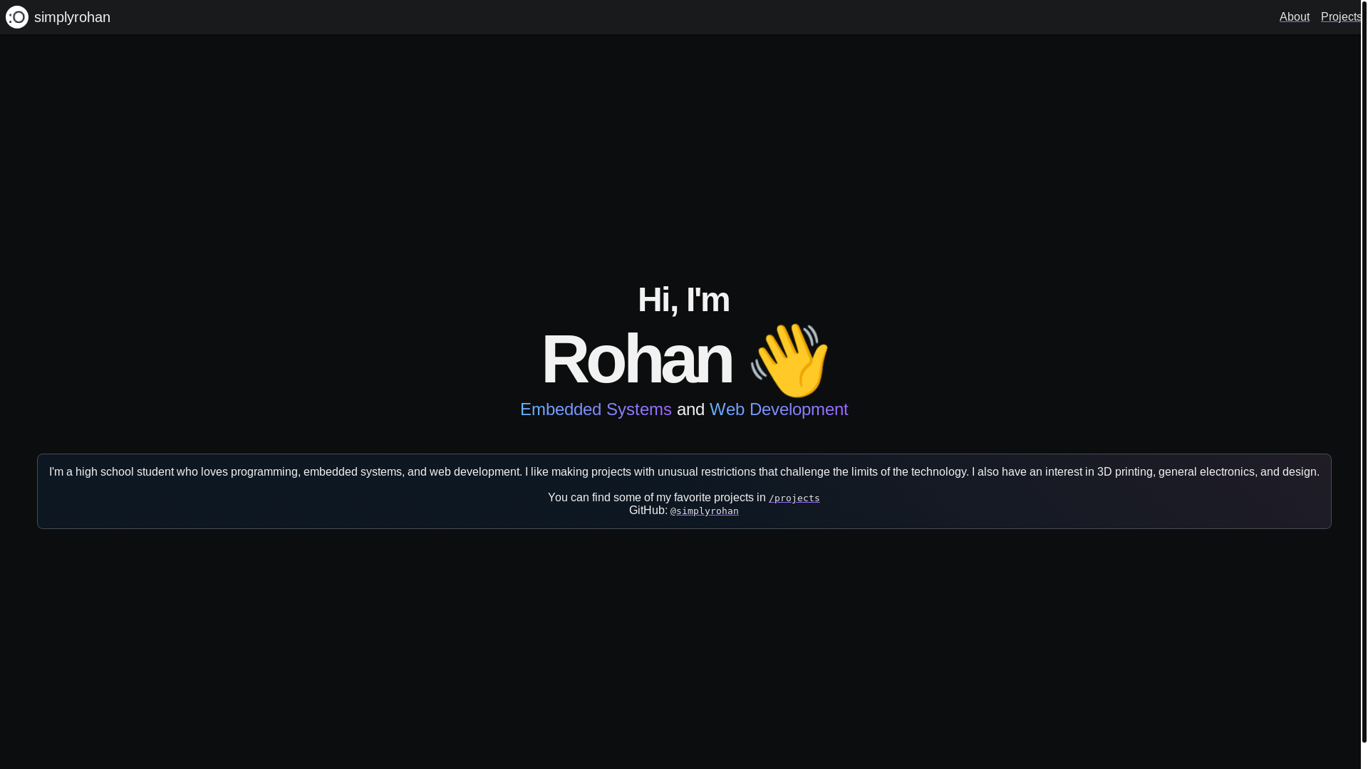 website screenshot of https://simplyrohan.dev/