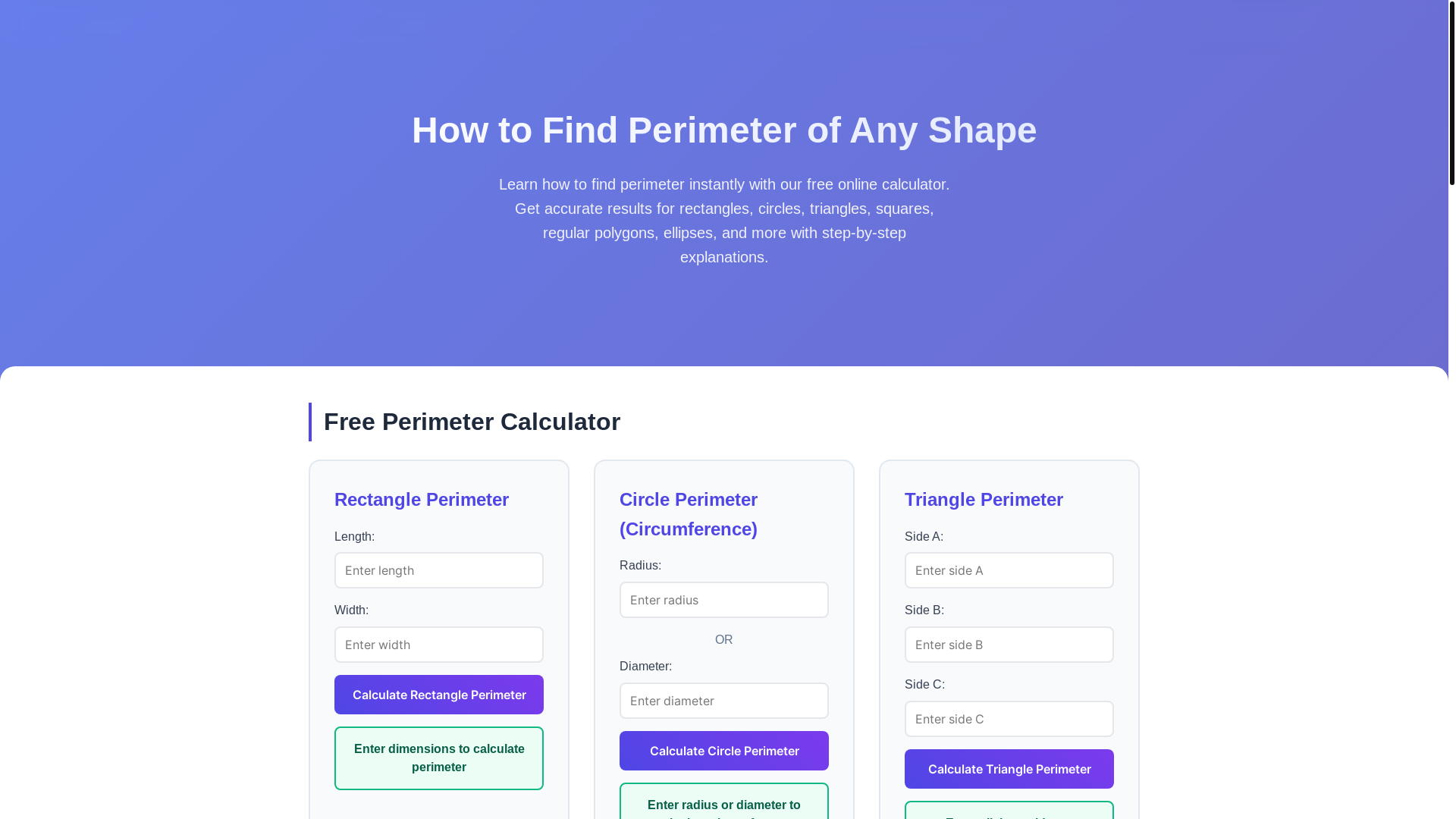 website screenshot of https://howtofindperimeter.com/