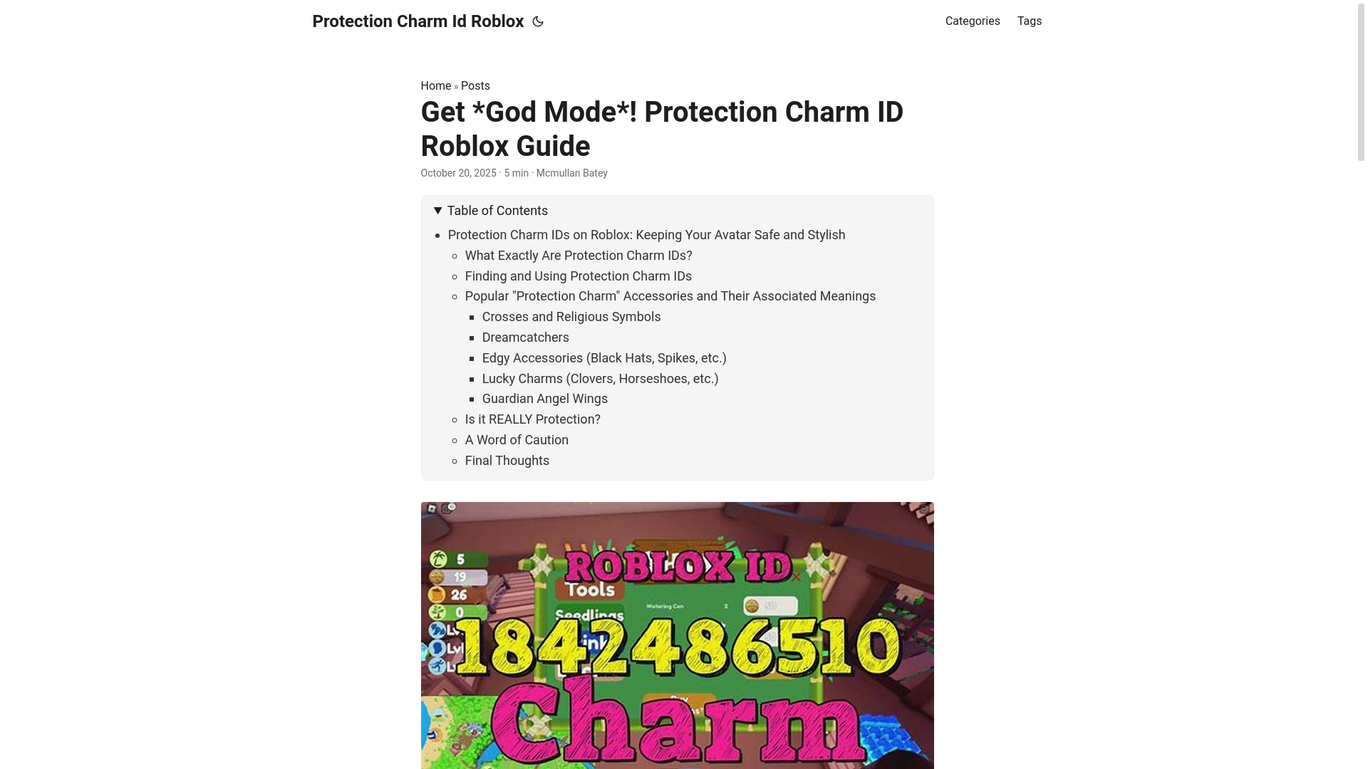 website screenshot of https://protection-charm-id-roblox.pages.dev/