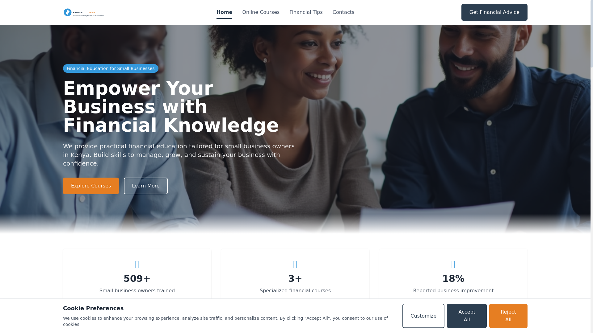 website screenshot of https://financewise-ke.com/