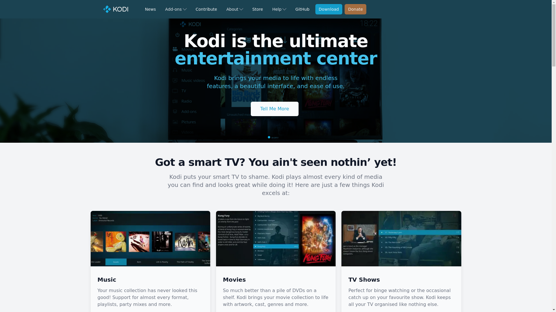 website screenshot of https://kodi.tv