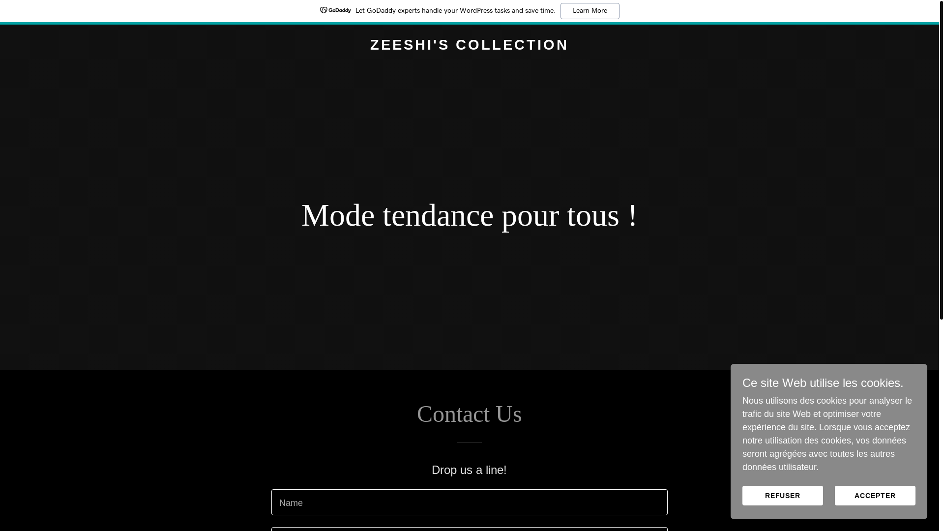 website screenshot of https://zeeshiscollection.com/