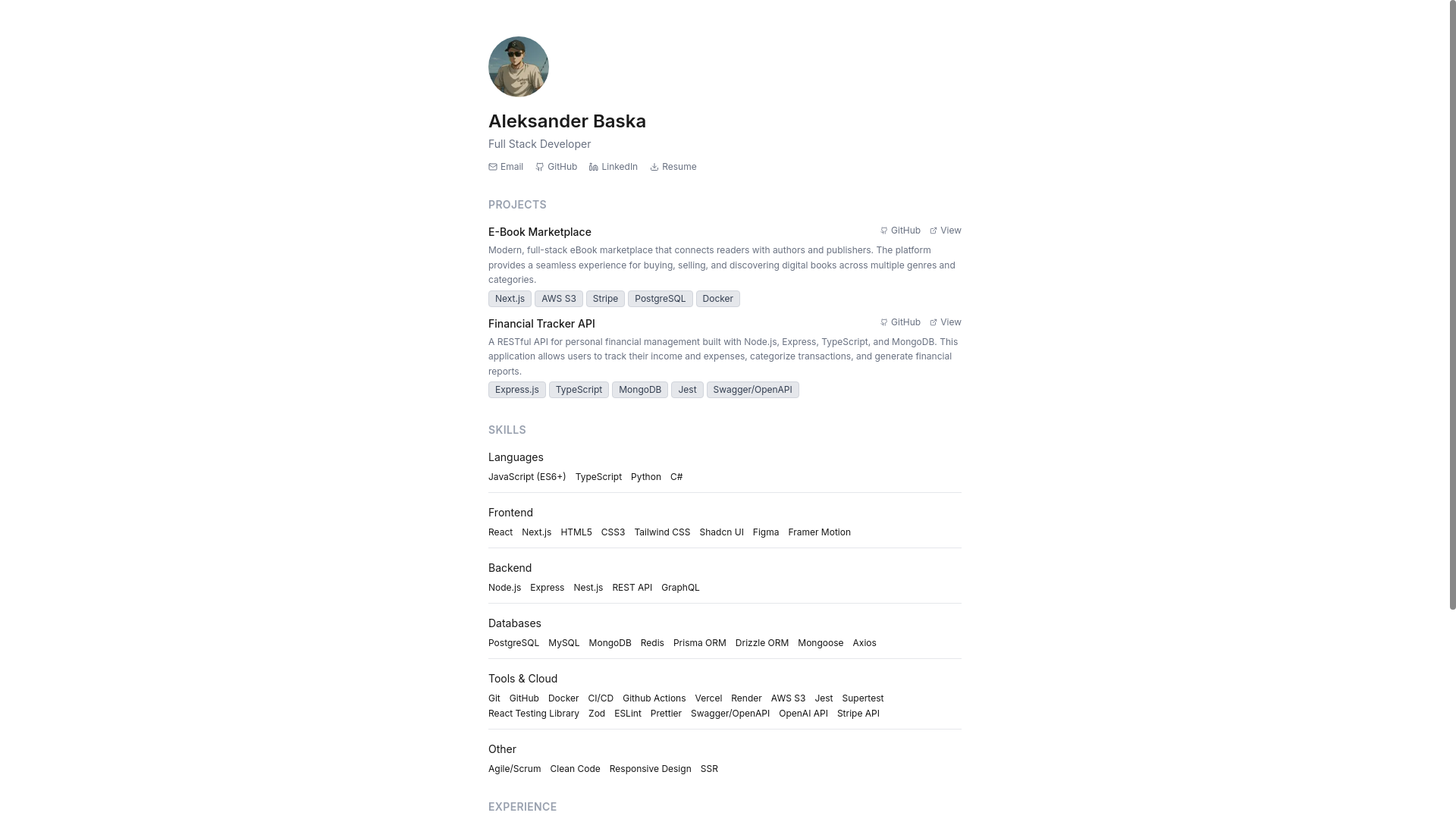 website screenshot of https://baskaaleksander.com/