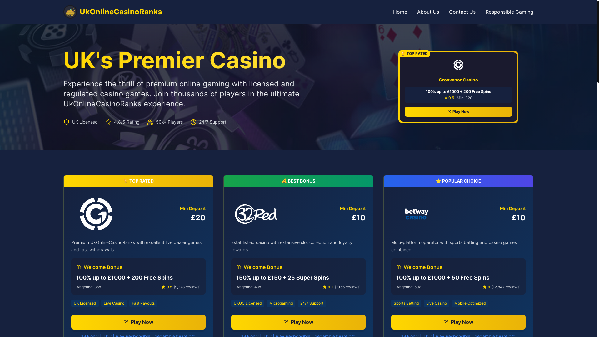 website screenshot of https://ukonlinecasinoranks.com/