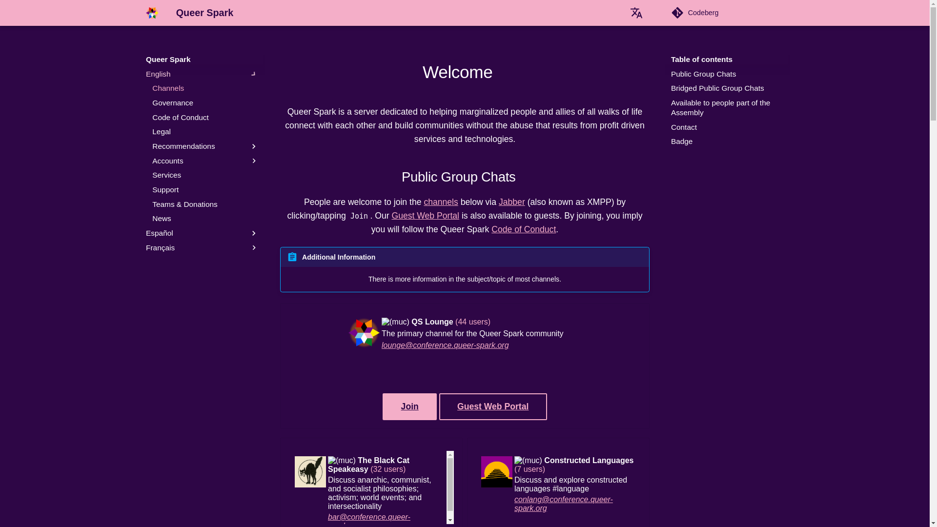 website screenshot of https://www.queer-spark.org/en/